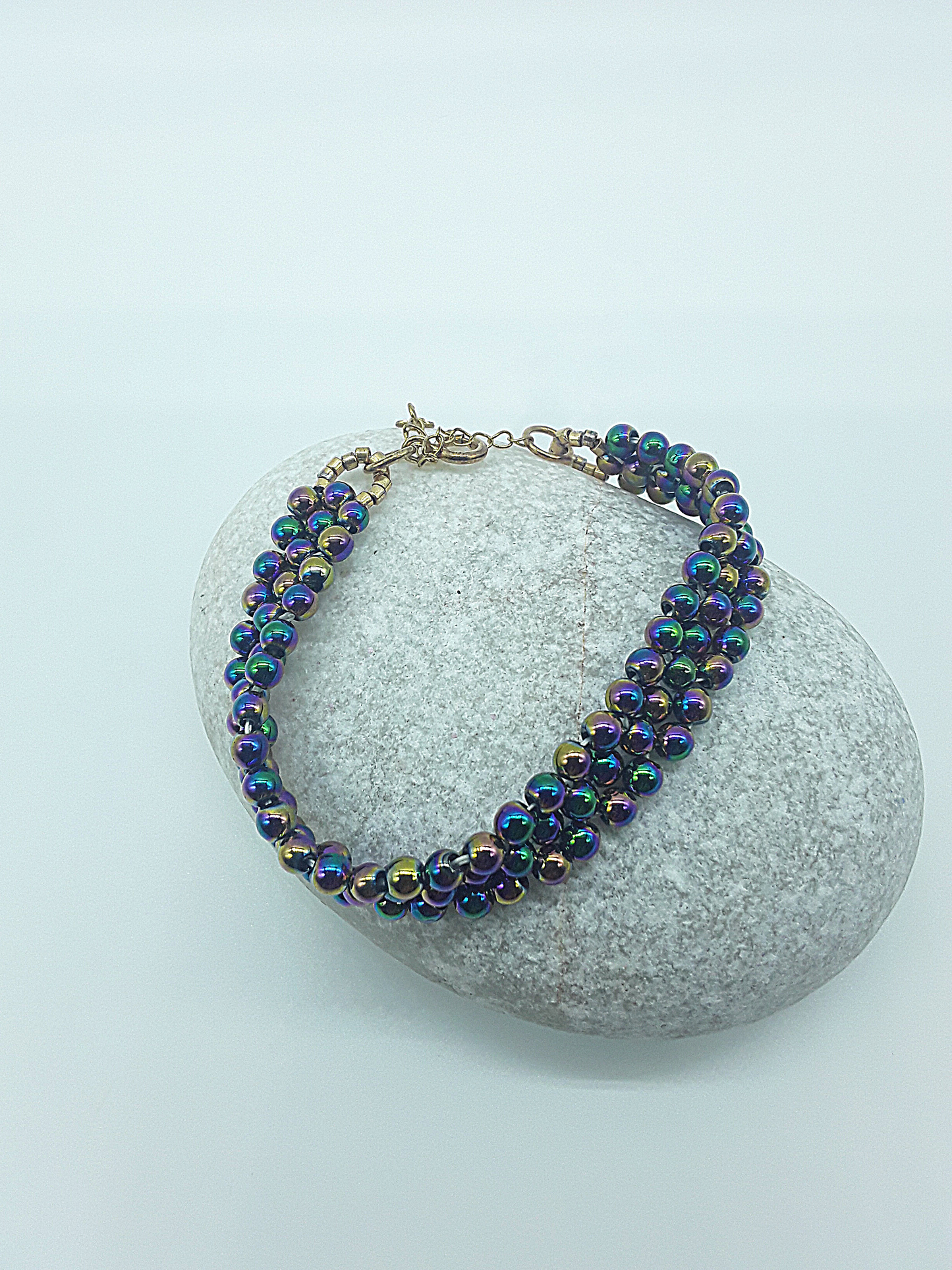 The Radiant Bulwark Bracelet by Polmadeva – hematite, Miyuki beads and 925 silver triple bracelet symbolizing protection, elegance, and light