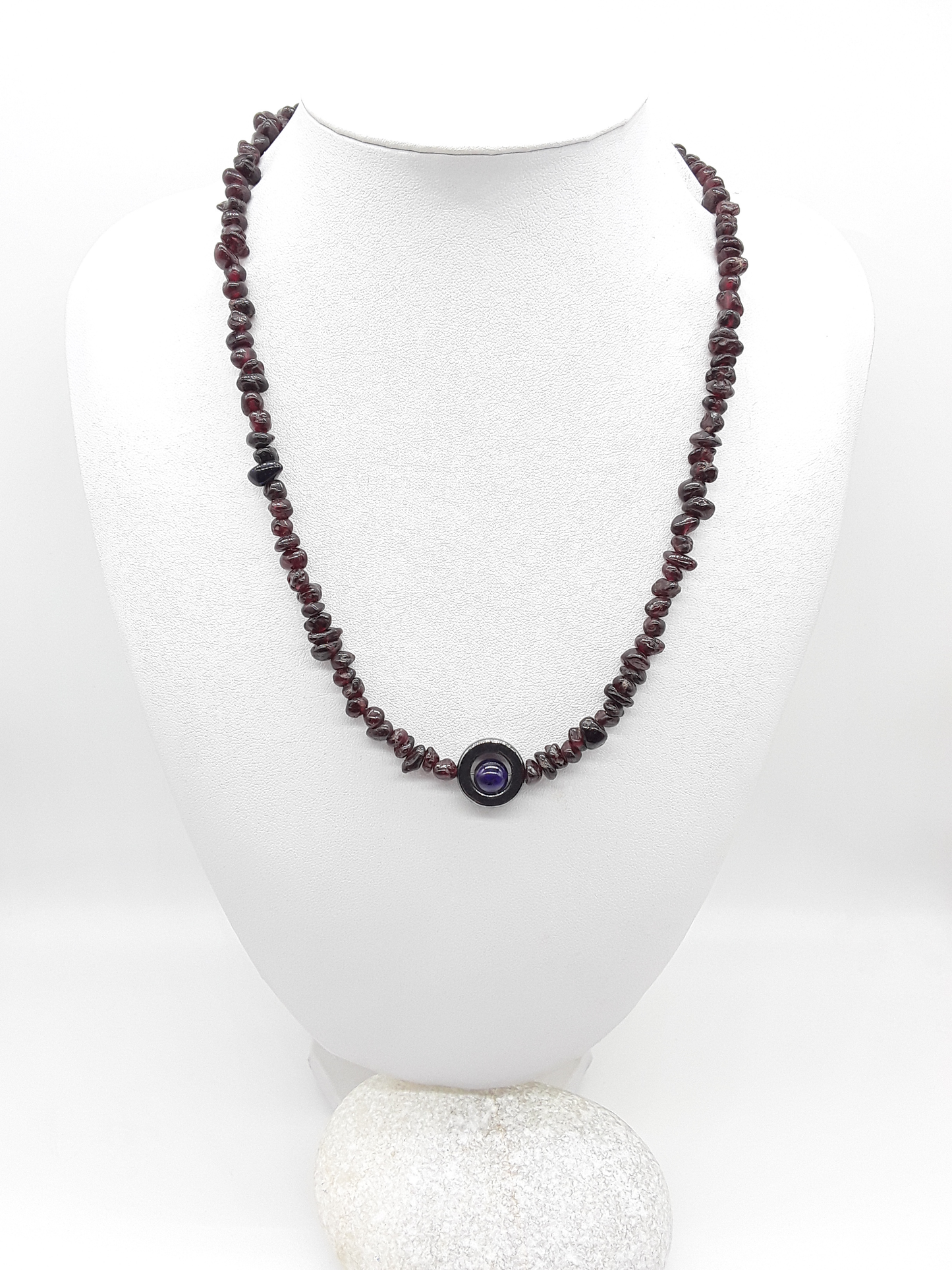 The Flameborn Necklace by Polmadeva – garnet, hematite and amethyst necklace with 925 silver clasp symbolizing courage, passion, and resilience