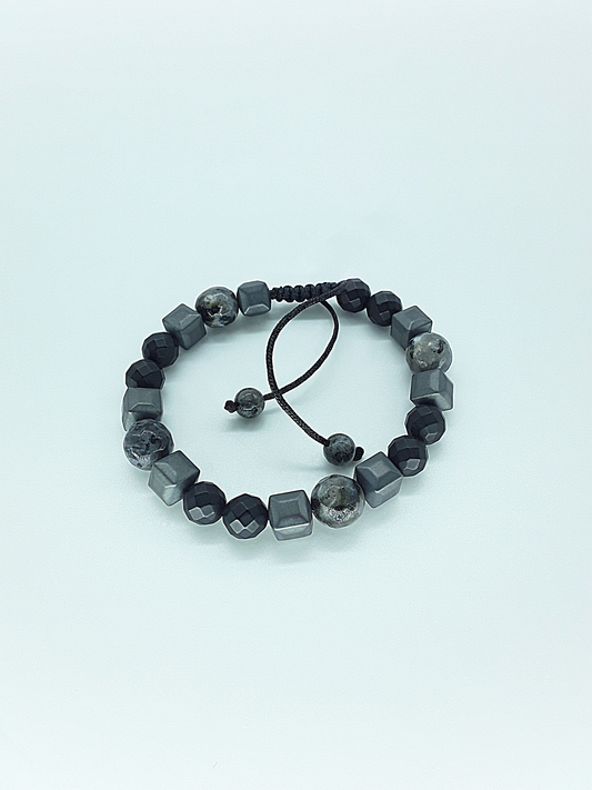 The Renewal Path Bracelet by Polmadeva – hematite, labradorite and black onyx bracelet symbolizing grounding, clarity, and renewal