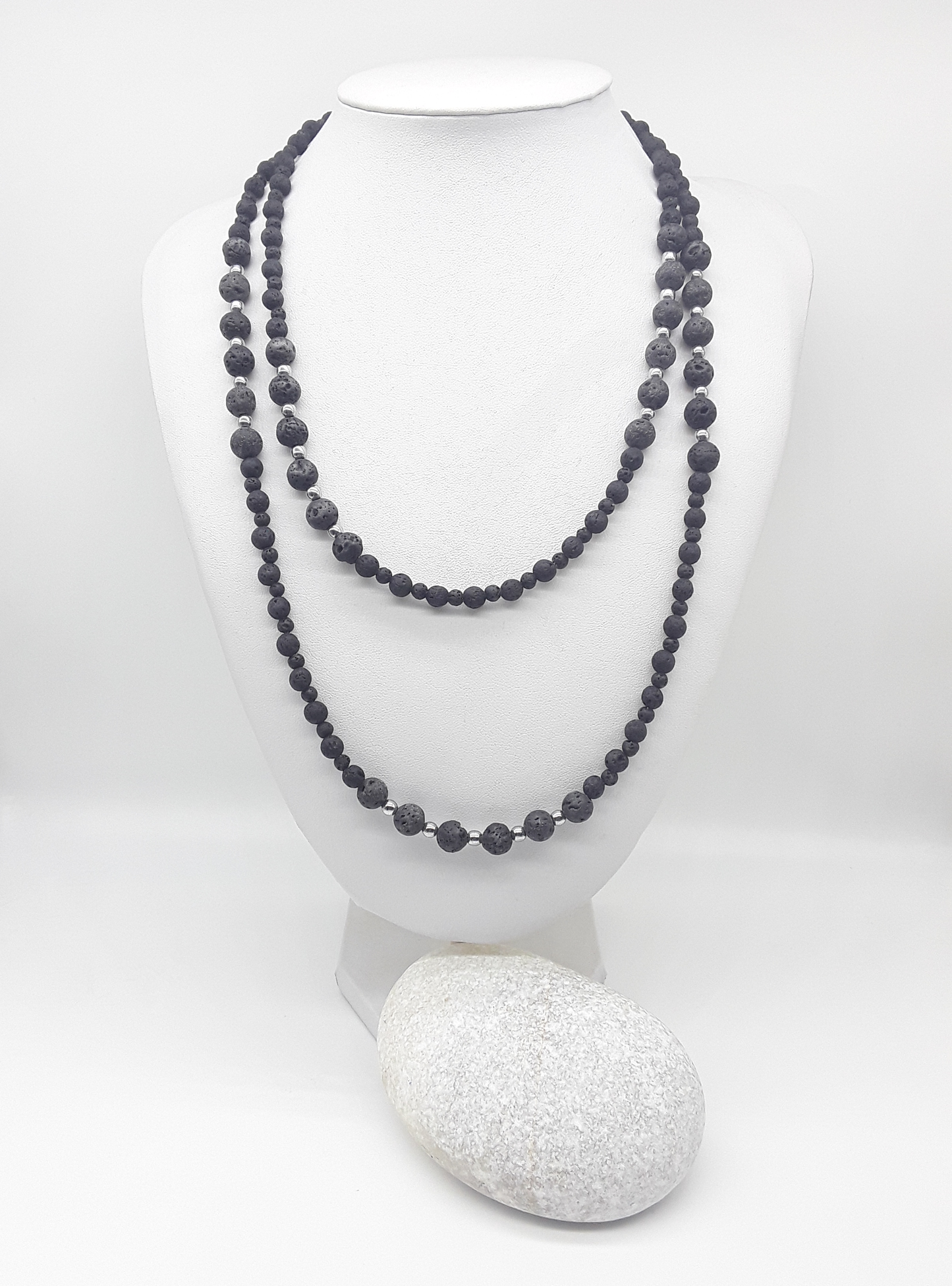 The Nocturne Strand Necklace by Polmadeva – lava stone, hematite and 925 silver necklace symbolizing quiet strength, elegance, and resilience