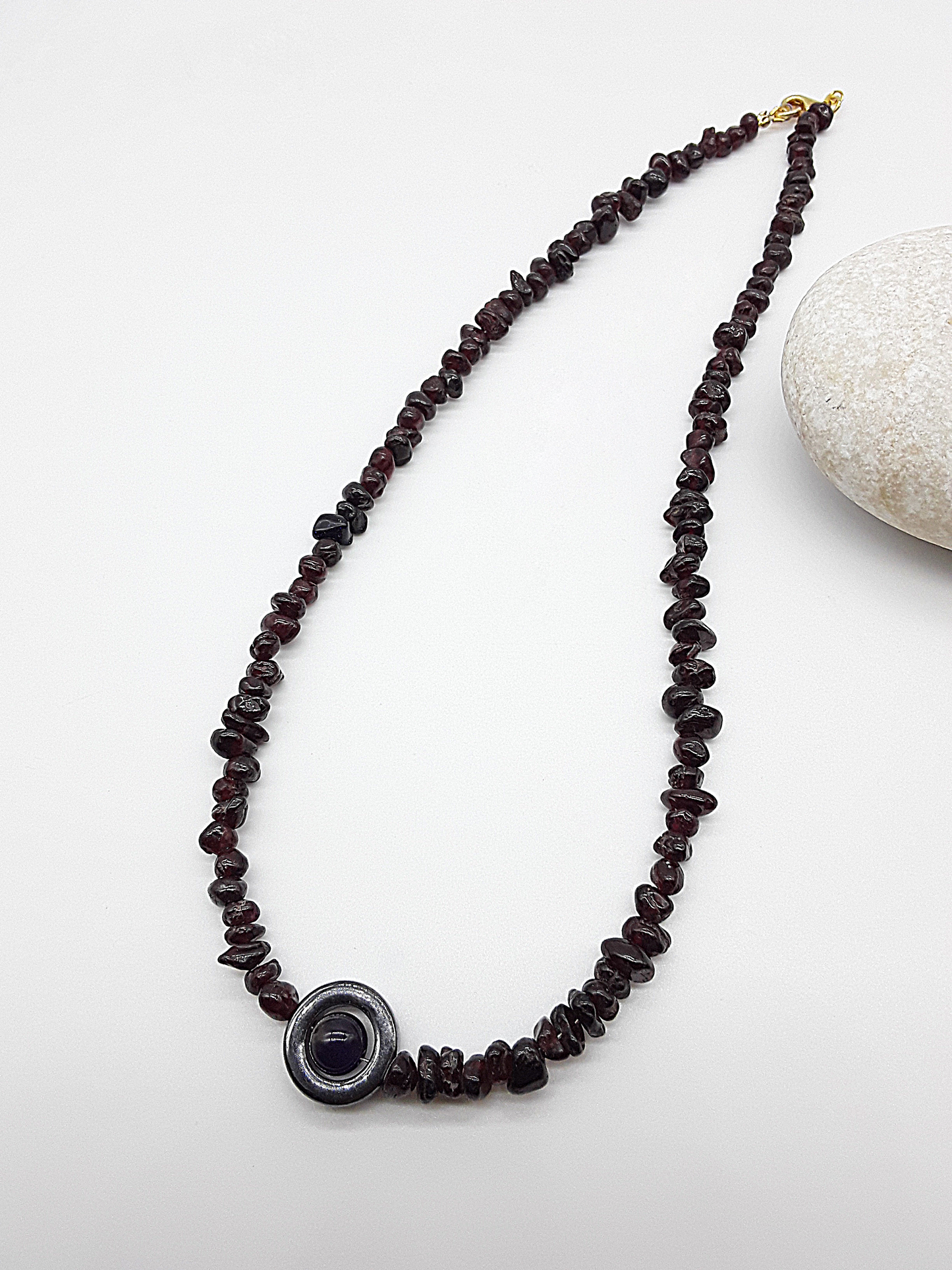 The Flameborn Necklace by Polmadeva – garnet, hematite and amethyst necklace with 925 silver clasp symbolizing courage, passion, and resilience