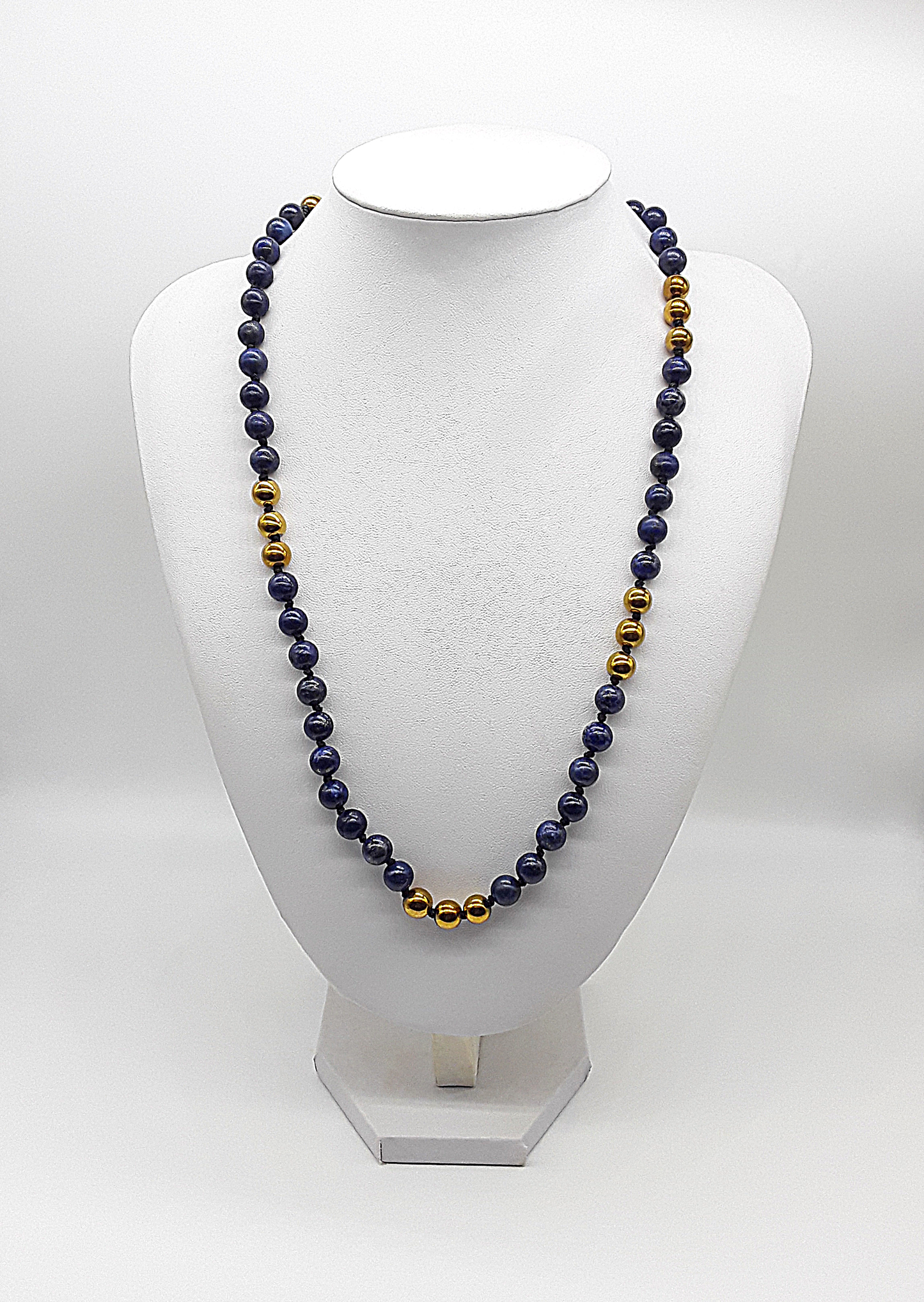 The Sacred Knots Necklace by Polmadeva – handcrafted Lapis Lazuli & Hematite necklace (8 mm), adjustable 60–80 cm. A talisman of vision, clarity & devotion.