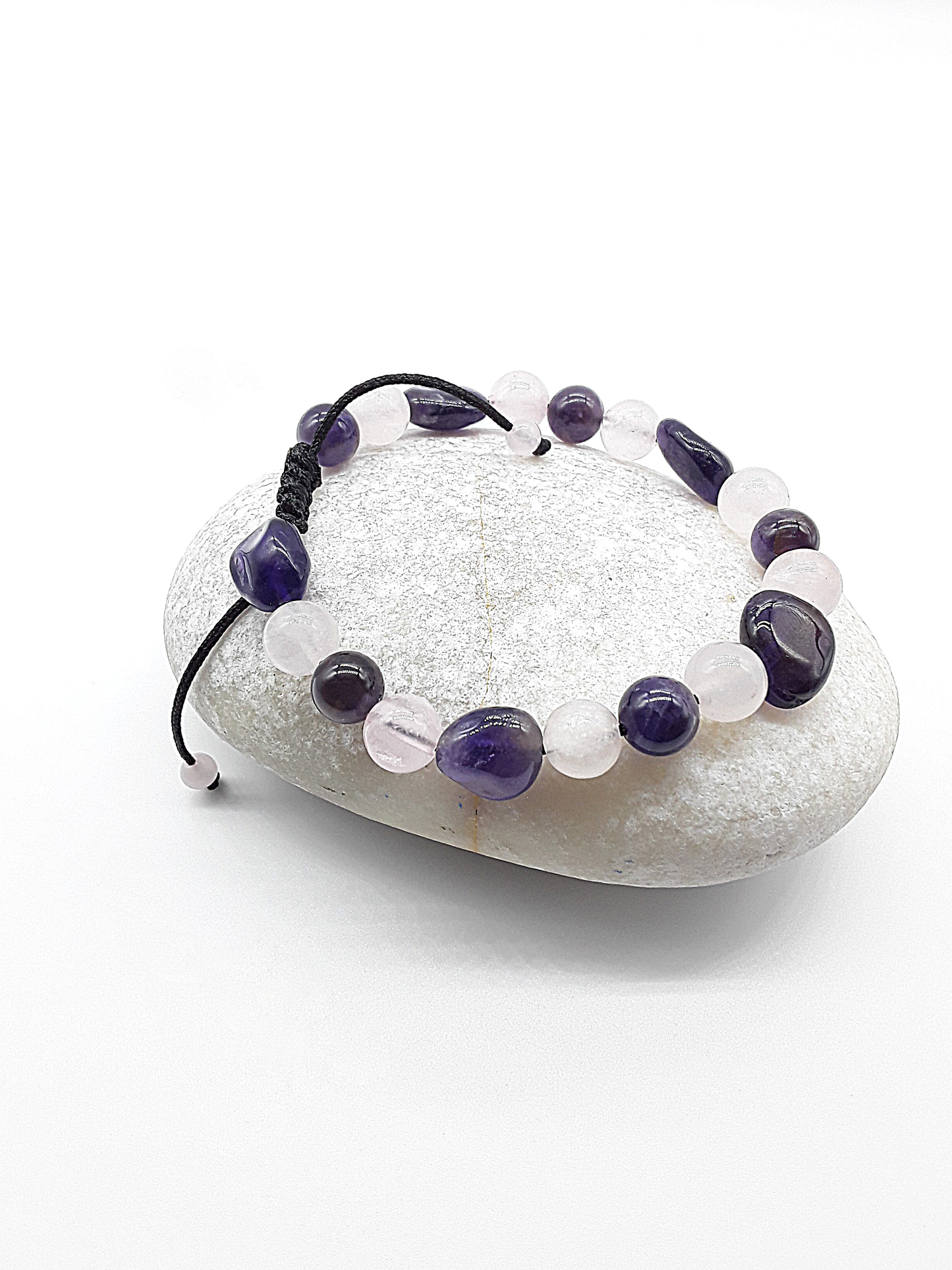 The Celestial Harmony Bracelet by Polmadeva – Amethyst and Quartz Crystal bracelet symbolizing intuition, clarity, and celestial balance.