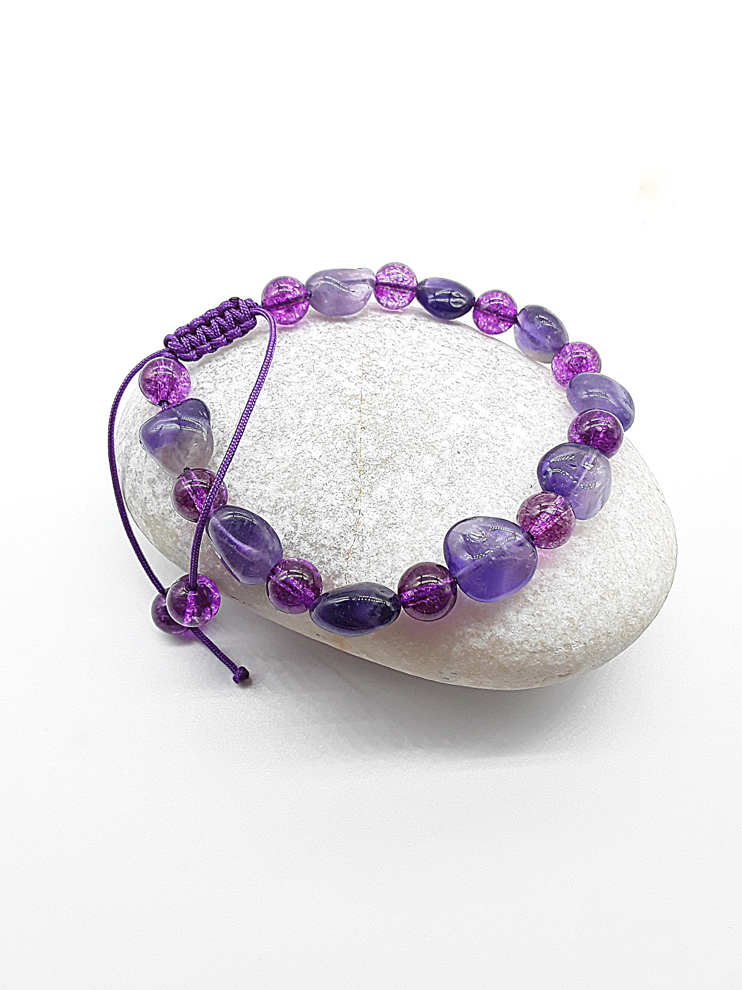 The Mystic Veil Bracelet by Polmadeva – Amethyst and Purple Quartz bracelet symbolizing intuition, clarity, and spiritual harmony.