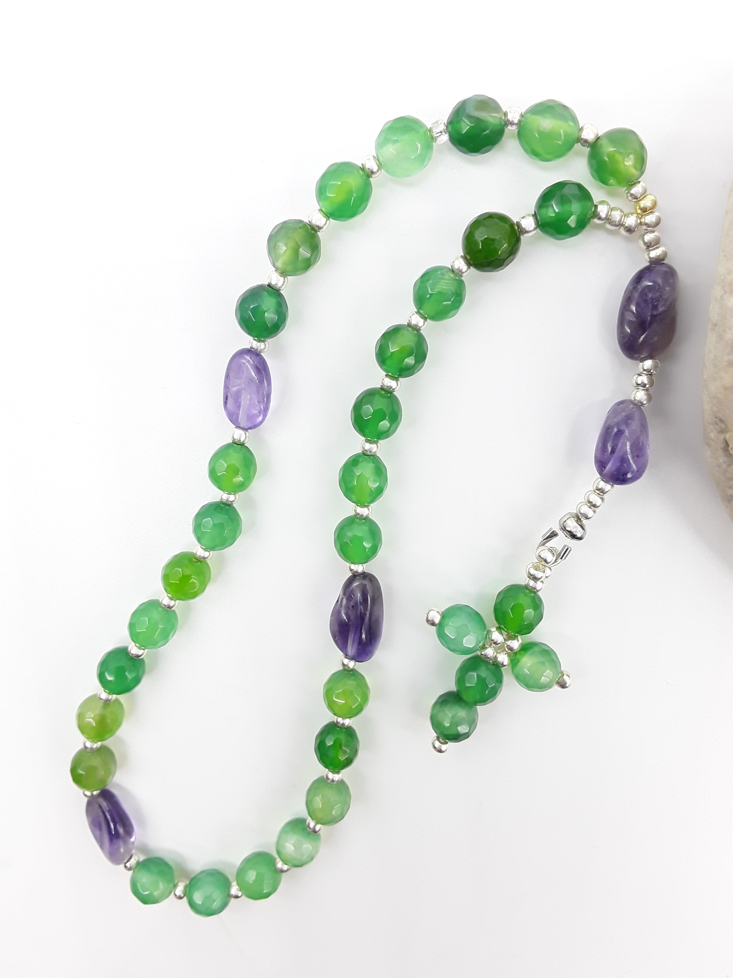 The Living Garden Anglican Prayer Beads by Polmadeva with Agate, Amethyst, and Miyuki spacers on white background