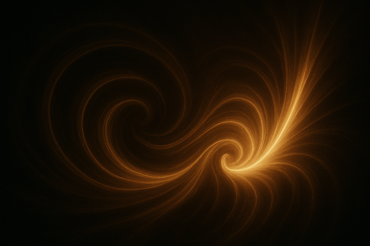 Polmadeva - Abstract golden swirls of light emerging from darkness — symbolizing creation, transformation, and emotion taking form; an artistic representation of the soul’s act of making.