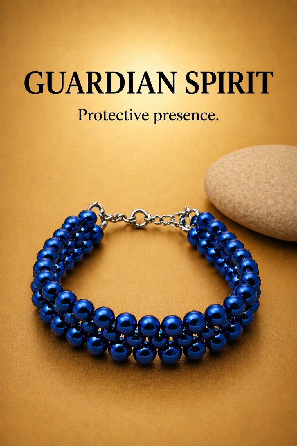Hematite bead bracelet (6 mm) with Miyuki seed beads and 925 silver clasp on warm brown background — GUARDIAN SPIRIT collection, “Protective presence.” by Polmadeva.