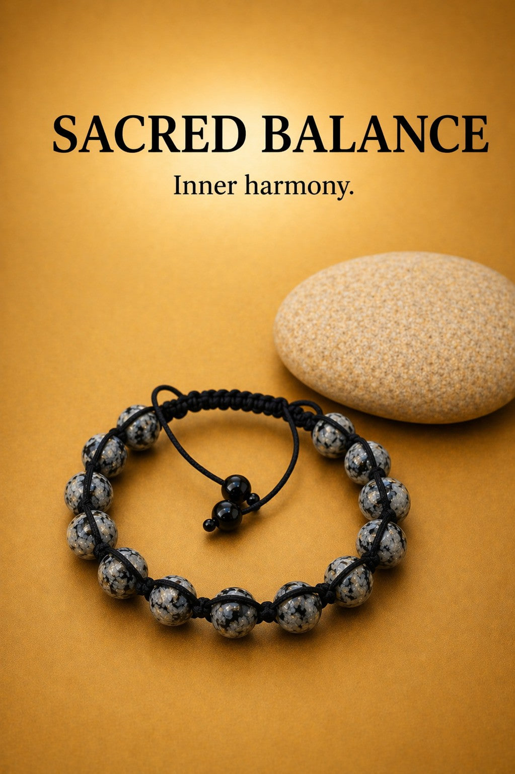 Jasper bead bracelet (8 mm) with black cord on warm brown background — SACRED BALANCE collection, “Inner harmony.” by Polmadeva.