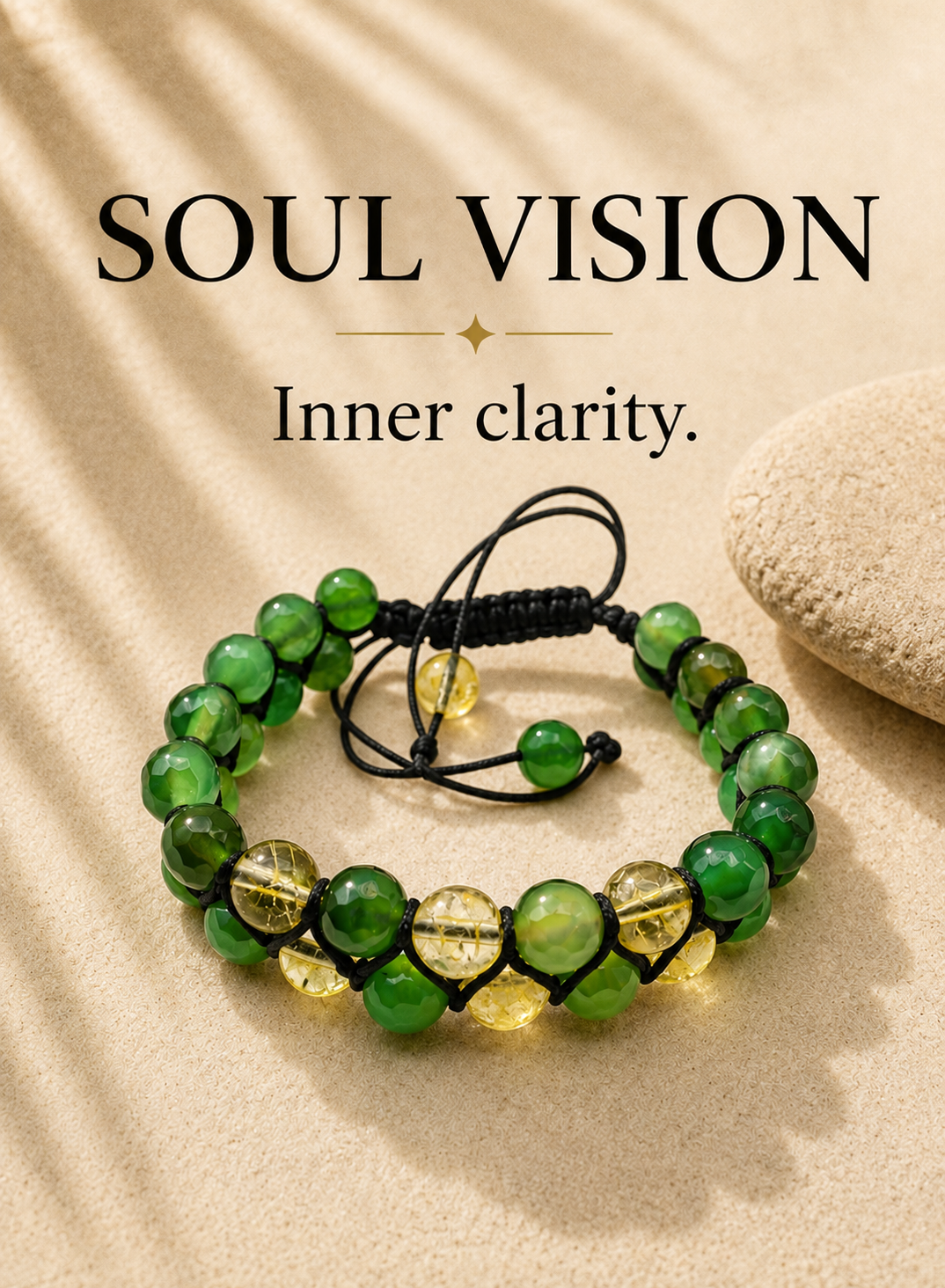 SOUL VISION green Agate and Citrine macramé bracelet by POLMADEVA.