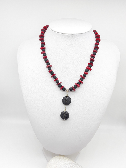 The Twin Flame Guardian Necklace by Polmadeva – lava stone, red coral and 925 silver necklace symbolizing protection, grounding, and courage