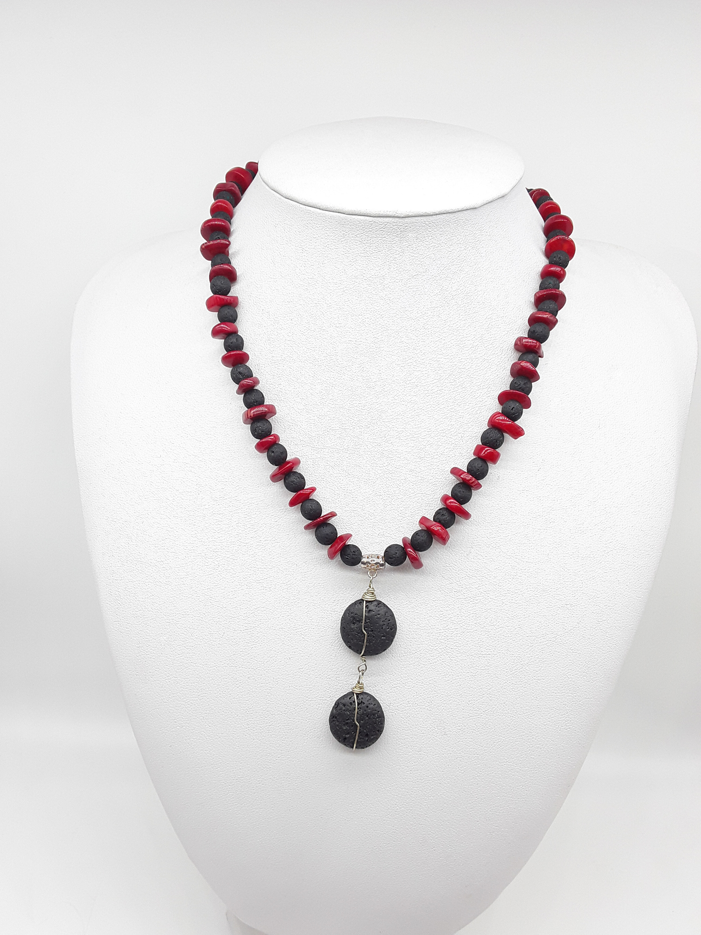 The Twin Flame Guardian Necklace by Polmadeva – lava stone, red coral and 925 silver necklace symbolizing protection, grounding, and courage