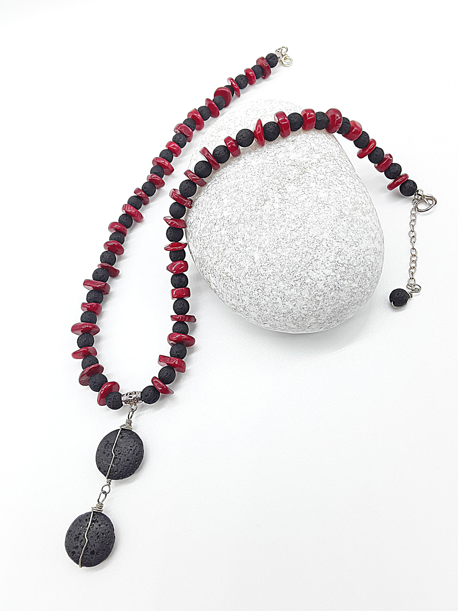 The Twin Flame Guardian Necklace by Polmadeva – lava stone, red coral and 925 silver necklace symbolizing protection, grounding, and courage