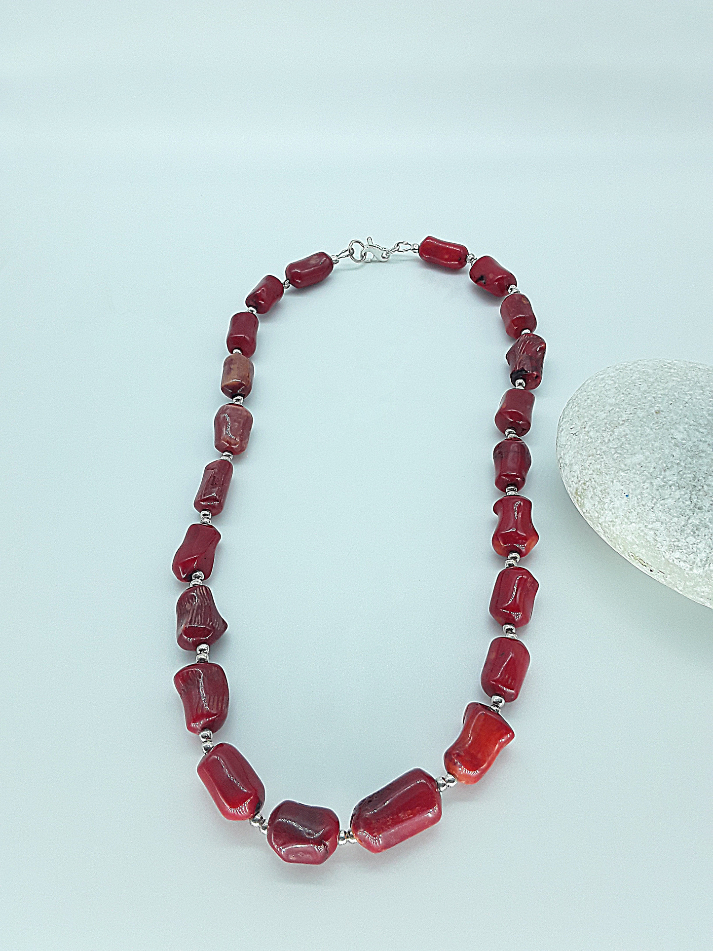 The Emberfire Set by Polmadeva – red coral and 925 silver necklace and earrings symbolizing courage, fire, and timeless elegance