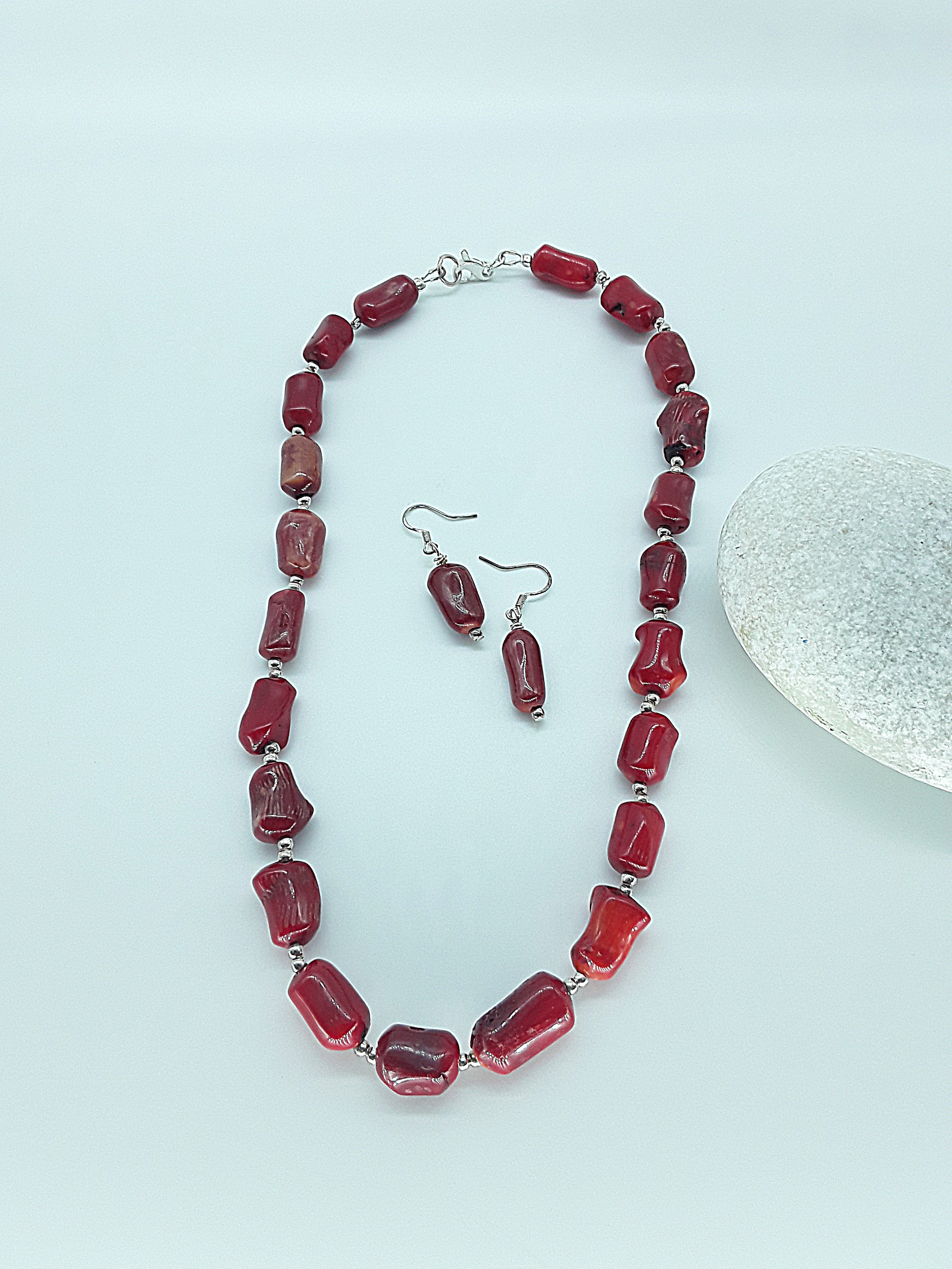 The Emberfire Set by Polmadeva – red coral and 925 silver necklace and earrings symbolizing courage, fire, and timeless elegance