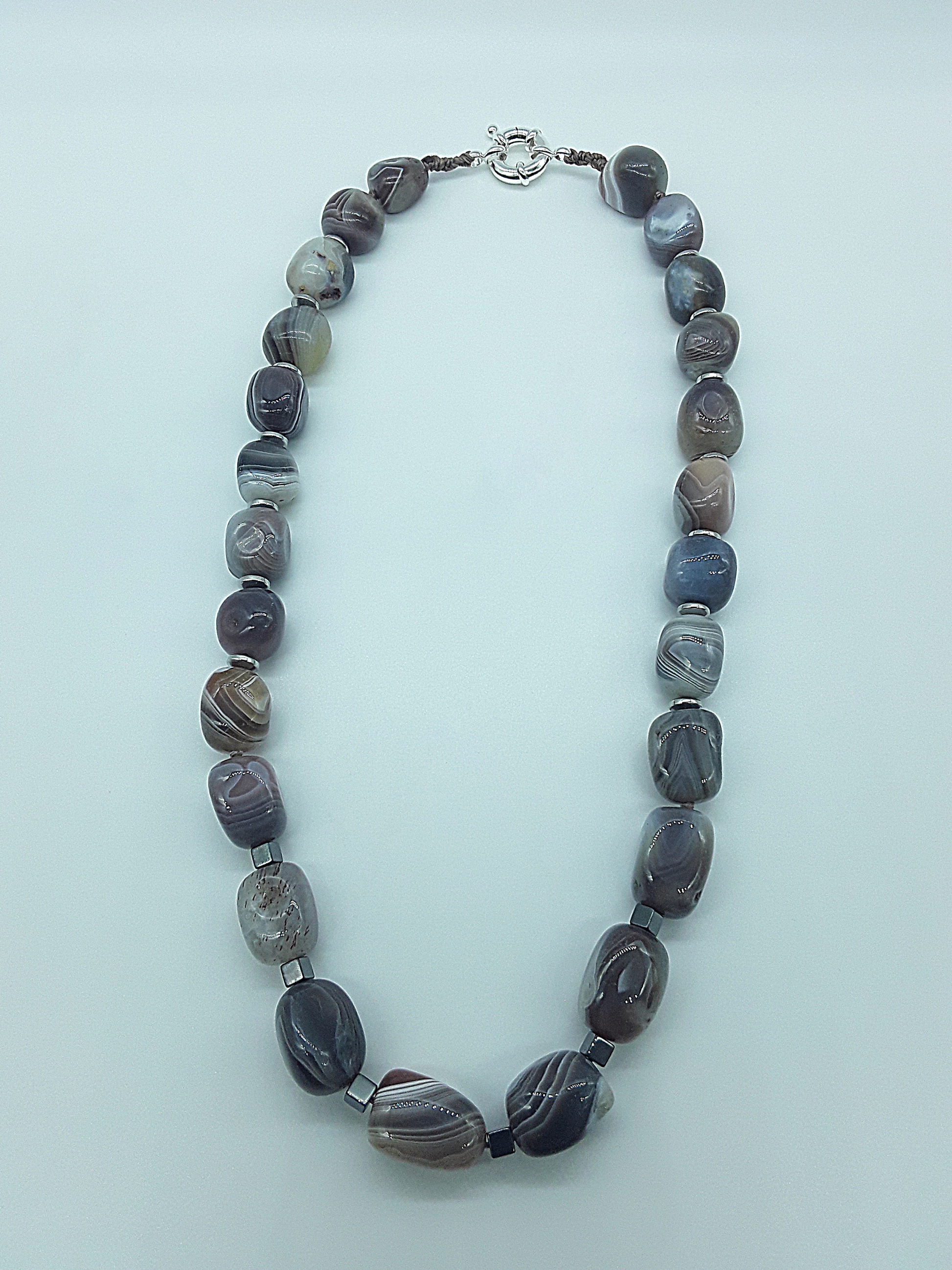 The Earth Horizon Necklace by Polmadeva – Botswana Agate and Hematite necklace inspired by ancient landscapes and grounded harmony.
