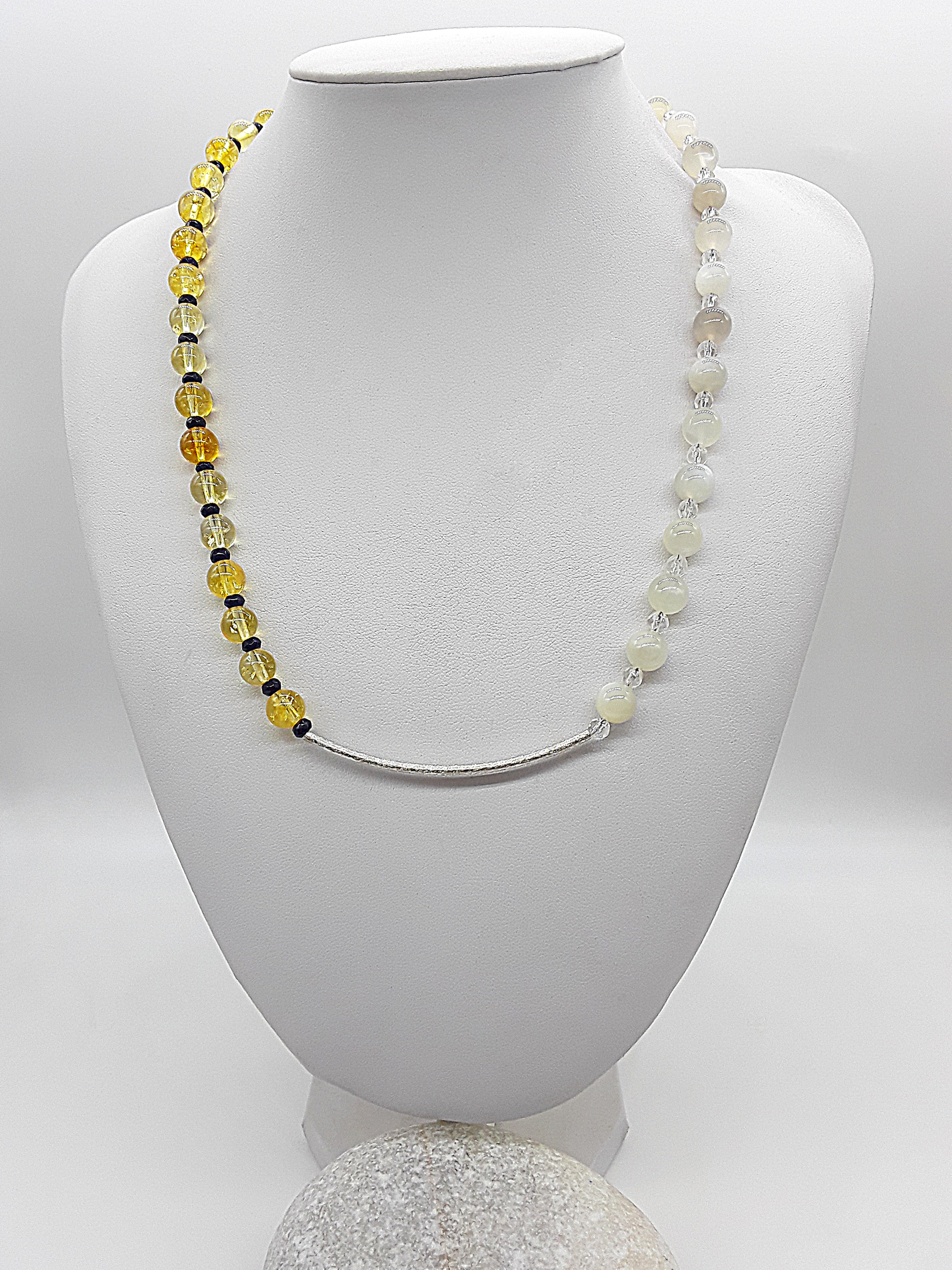 Dawn Arc Necklace by Polmadeva – Citrine, Moonstone, Quartz Crystal & Ruby necklace in 925 silver symbolizing renewal and new beginnings.