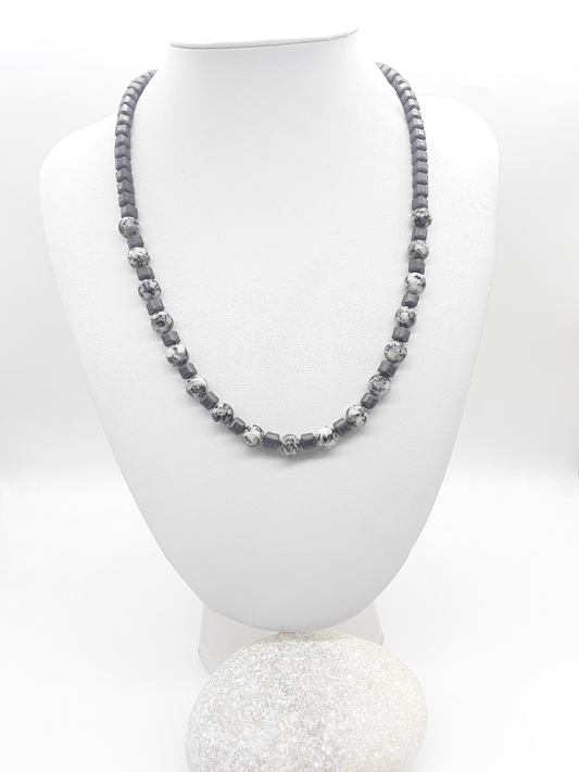 The Stone Equilibrium Necklace by Polmadeva – Jasper and Hematite necklace symbolizing grounding, harmony, and balanced strength.