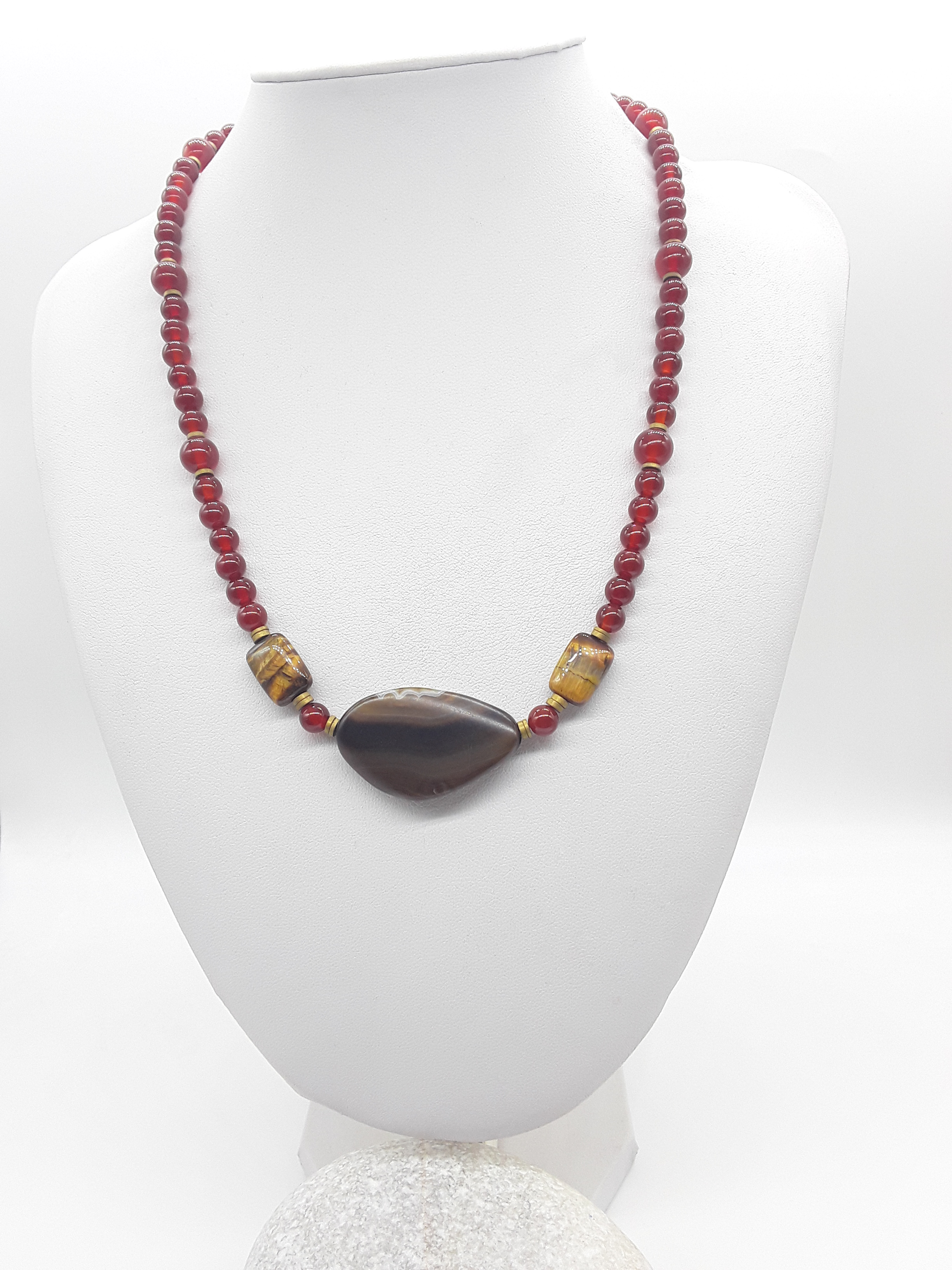 The Ember Grace Necklace by Polmadeva – carnelian, tiger’s eye, and agate necklace symbolizing courage, clarity, and graceful strength