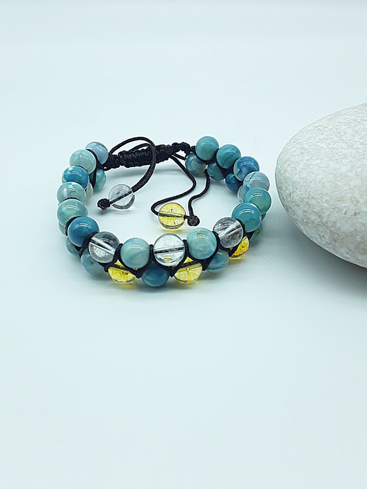 The Skyward Grace Bracelet by Polmadeva – citrine, quartz crystal and blue agate bracelet symbolizing light, harmony, and graceful ascent