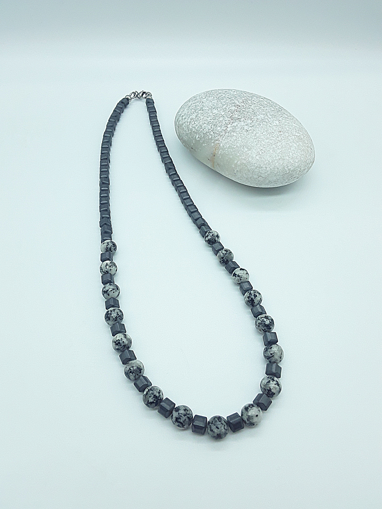 The Stone Equilibrium Necklace by Polmadeva – Jasper and Hematite necklace symbolizing grounding, harmony, and balanced strength.