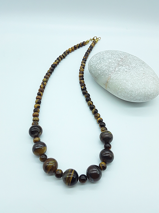 The Vision Keeper Necklace by Polmadeva – handcrafted Tiger’s Eye necklace (12 mm & 6 mm) with steel clasp. A talisman of clarity, courage & inner vision.