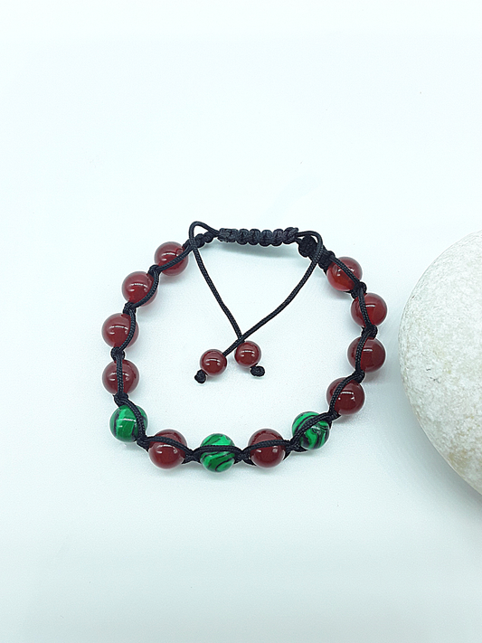 The Warrior’s Heart Bracelet by Polmadeva – carnelian and malachite bracelet symbolizing courage, passion, and transformation