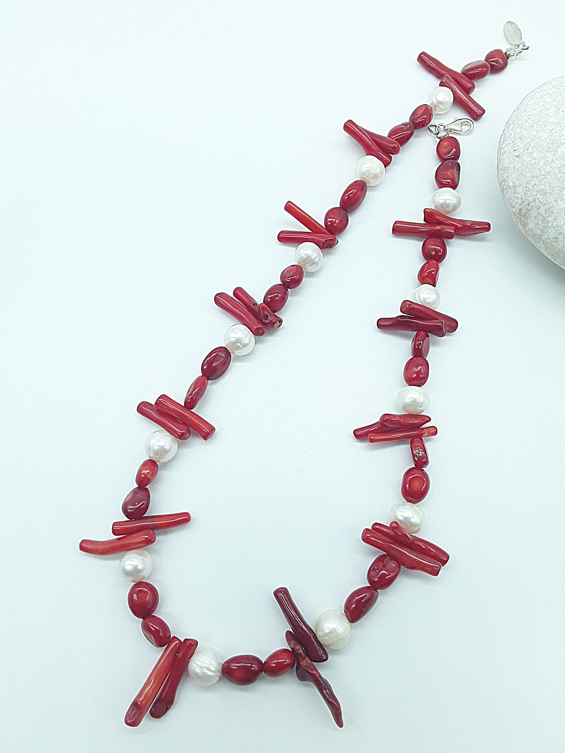 The Coral Grace Necklace by Polmadeva – red coral and freshwater pearl necklace symbolizing passion, serenity, and elegant strength