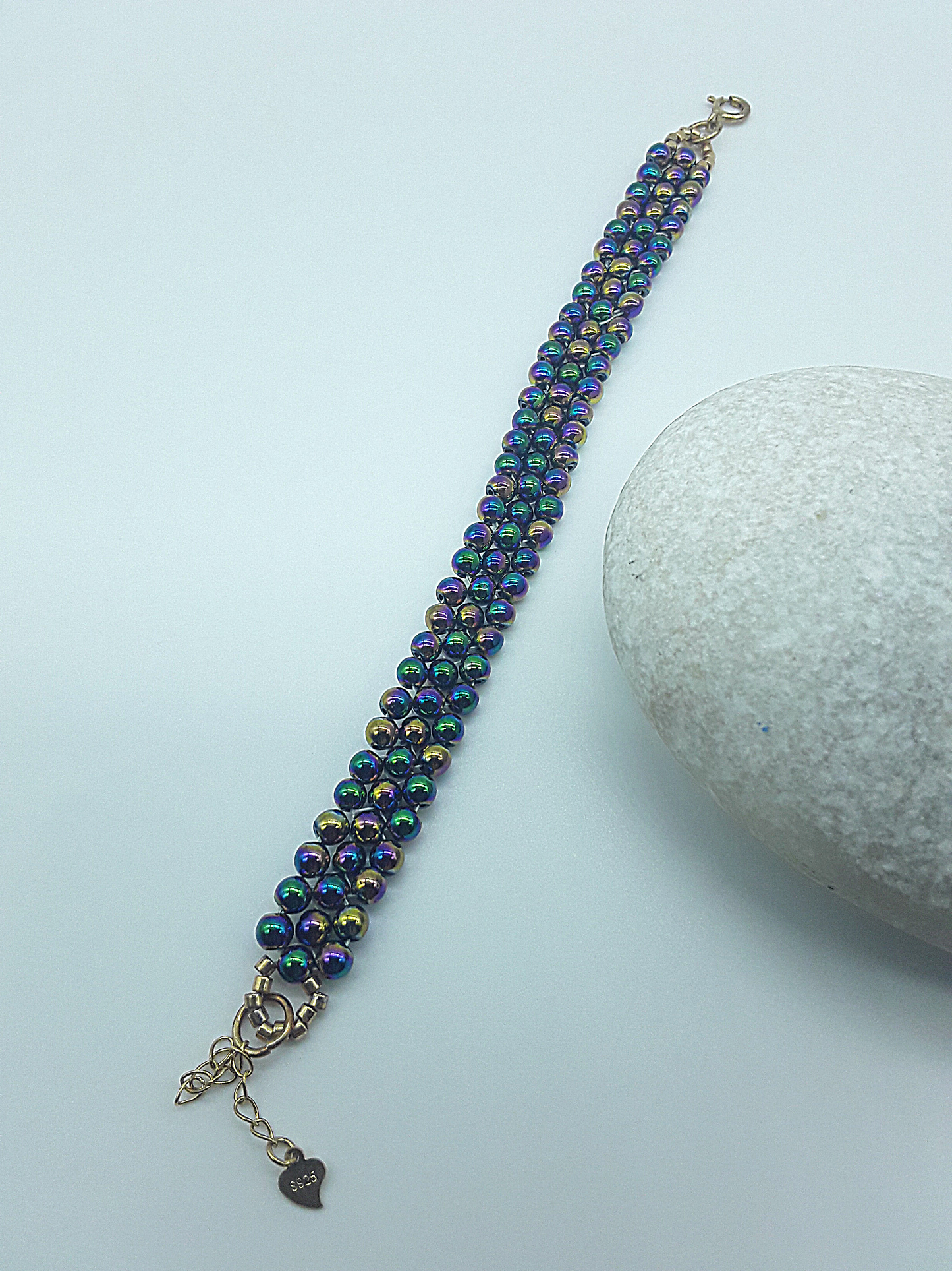 The Radiant Bulwark Bracelet by Polmadeva – hematite, Miyuki beads and 925 silver triple bracelet symbolizing protection, elegance, and light