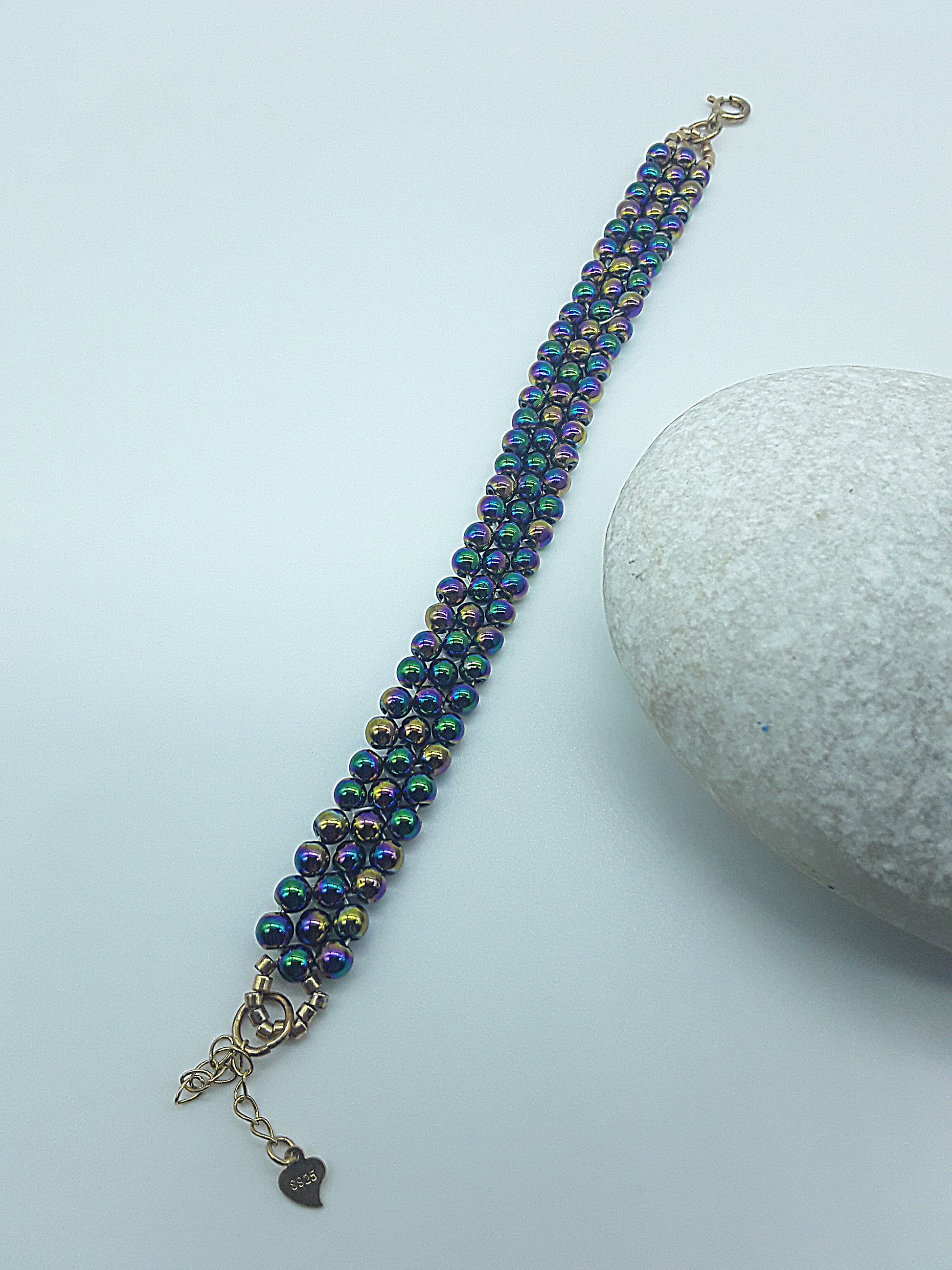 The Radiant Bulwark Bracelet by Polmadeva – hematite, Miyuki beads and 925 silver triple bracelet symbolizing protection, elegance, and light