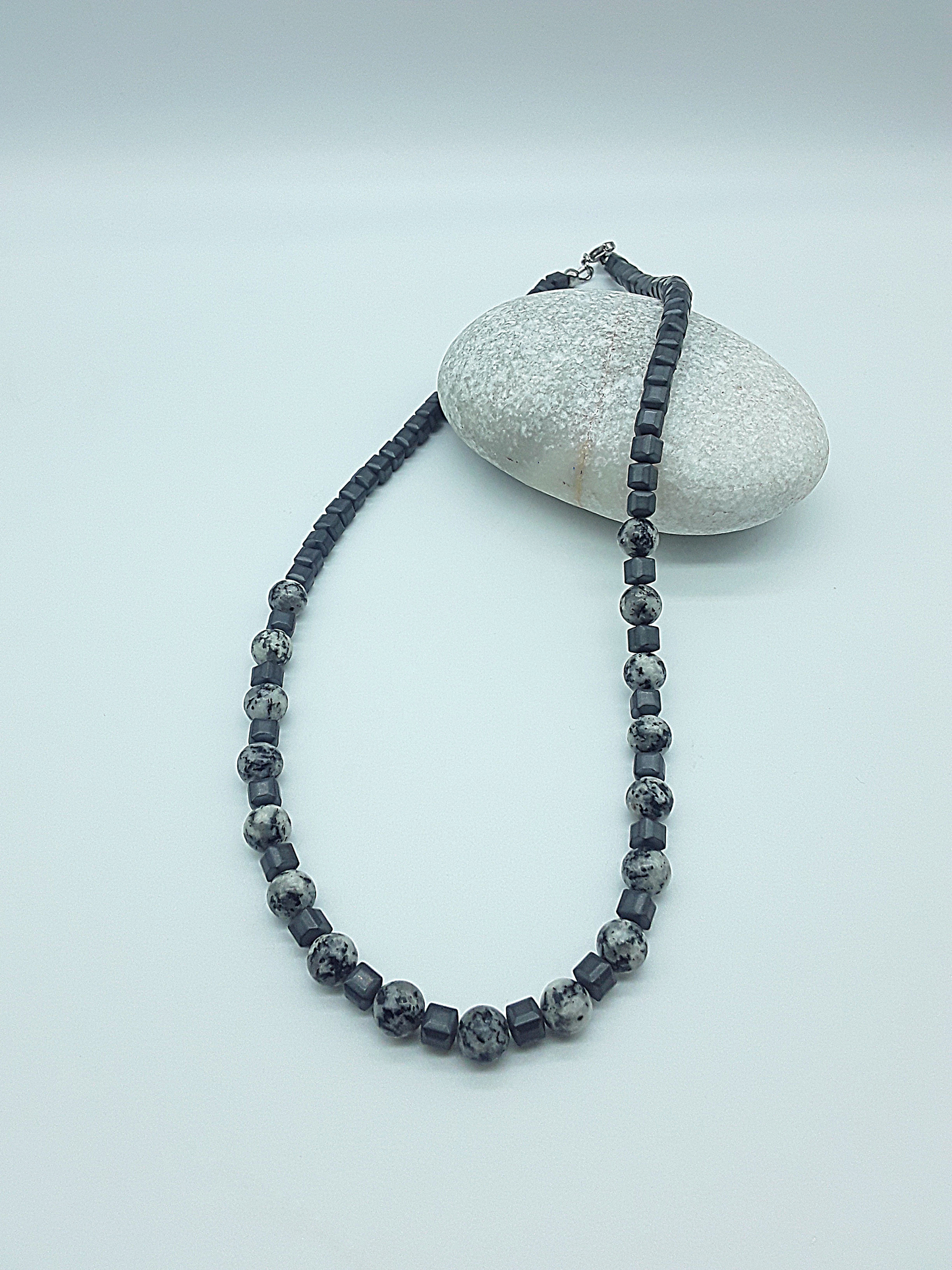 The Stone Equilibrium Necklace by Polmadeva – Jasper and Hematite necklace symbolizing grounding, harmony, and balanced strength.
