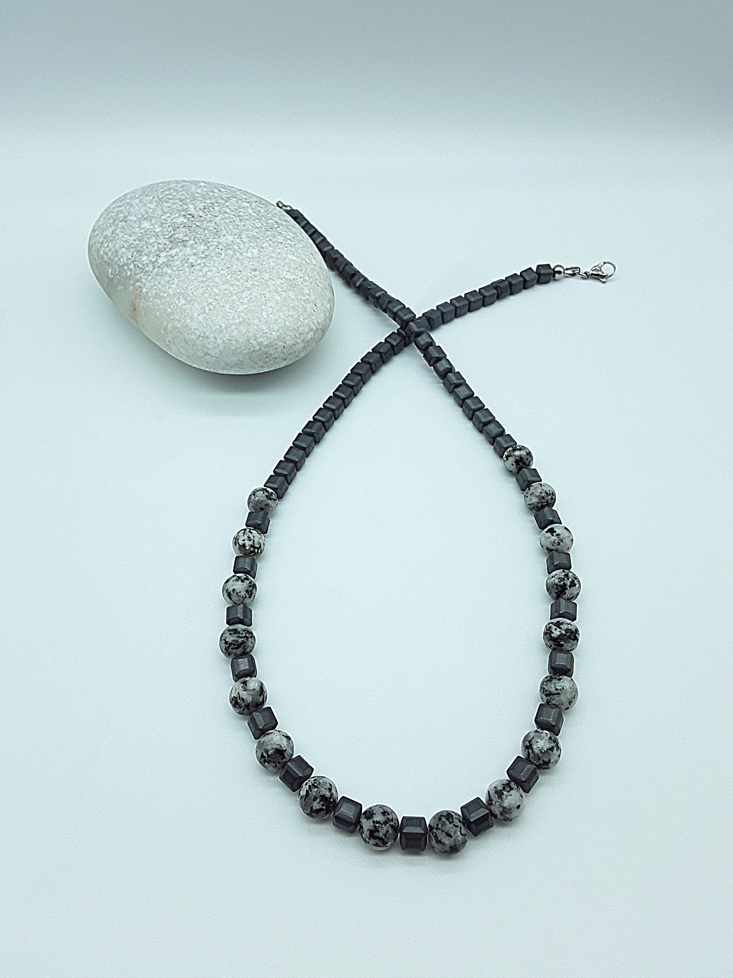 The Stone Equilibrium Necklace by Polmadeva – Jasper and Hematite necklace symbolizing grounding, harmony, and balanced strength.