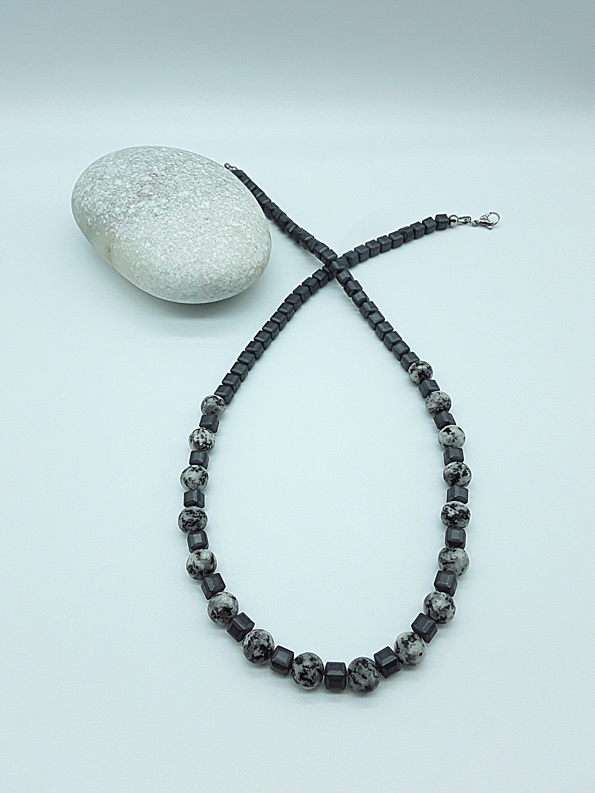The Stone Equilibrium Necklace by Polmadeva – Jasper and Hematite necklace symbolizing grounding, harmony, and balanced strength.