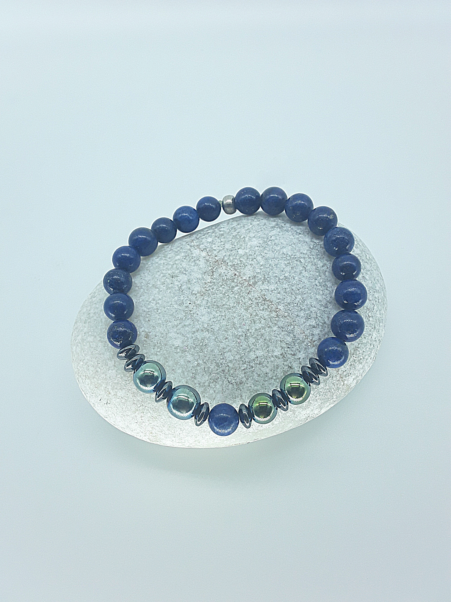 The Inner Compass Bracelet by Polmadeva – handcrafted with Lapis Lazuli & Hematite beads (8 mm). Adjustable 18–24 cm. A talisman of grounding & inner vision.