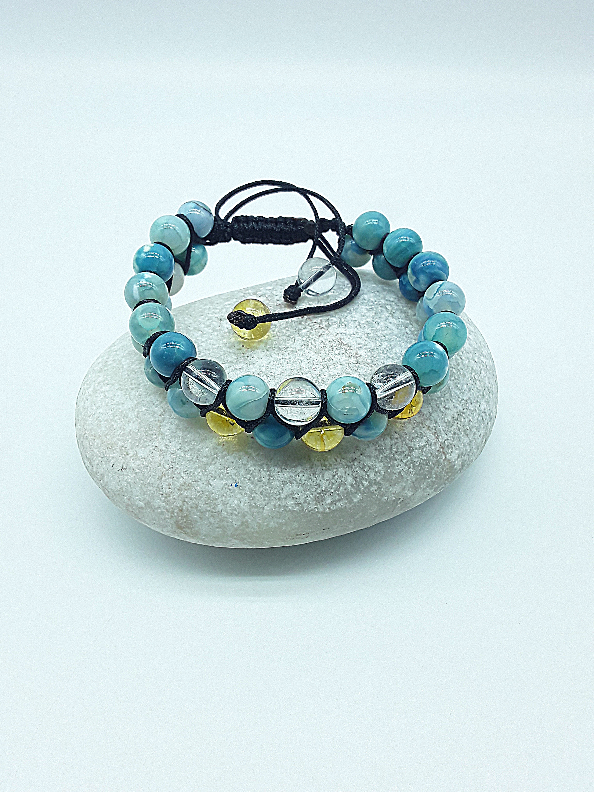 The Skyward Grace Bracelet by Polmadeva – citrine, quartz crystal and blue agate bracelet symbolizing light, harmony, and graceful ascent