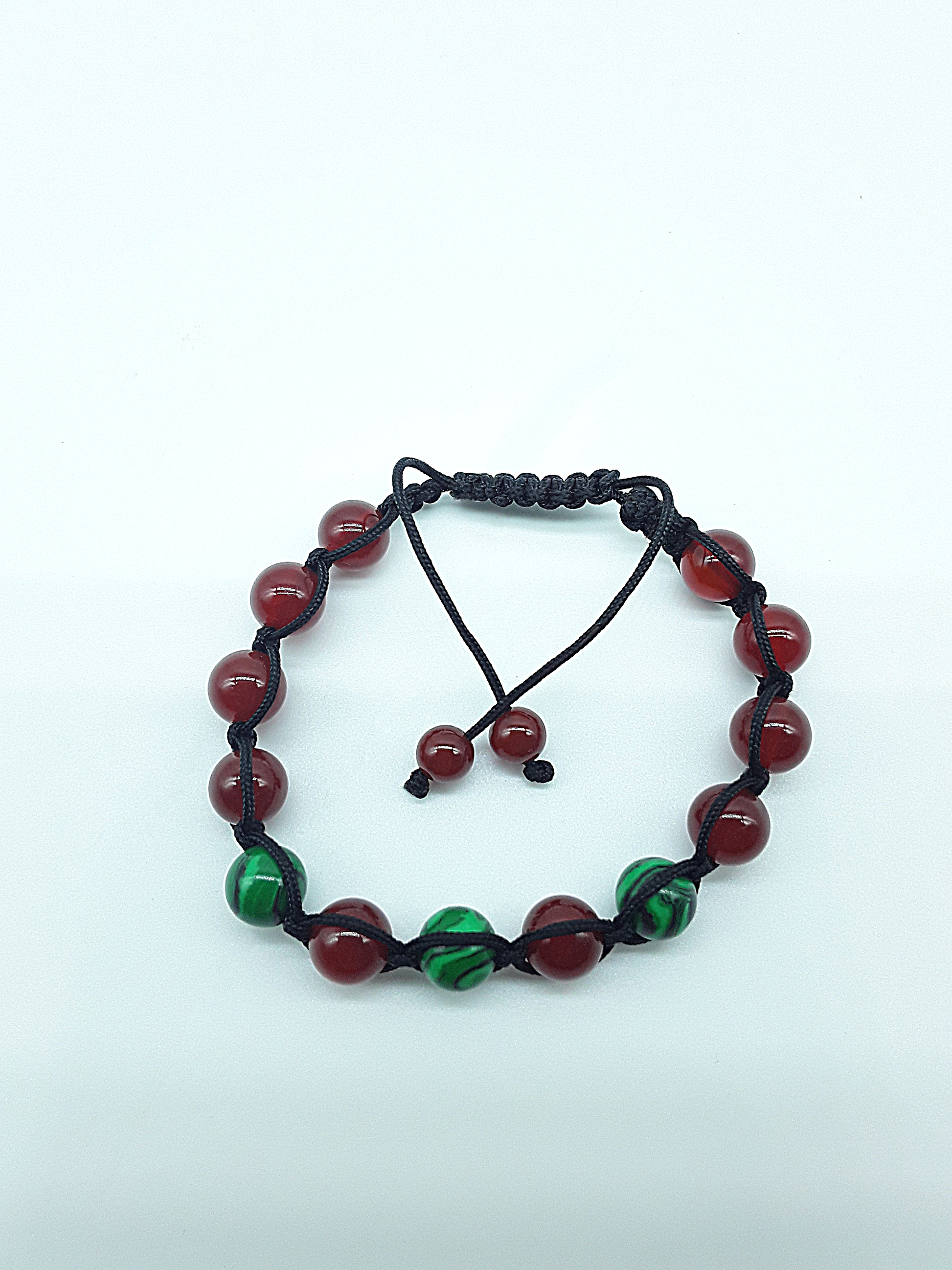 The Warrior’s Heart Bracelet by Polmadeva – carnelian and malachite bracelet symbolizing courage, passion, and transformation