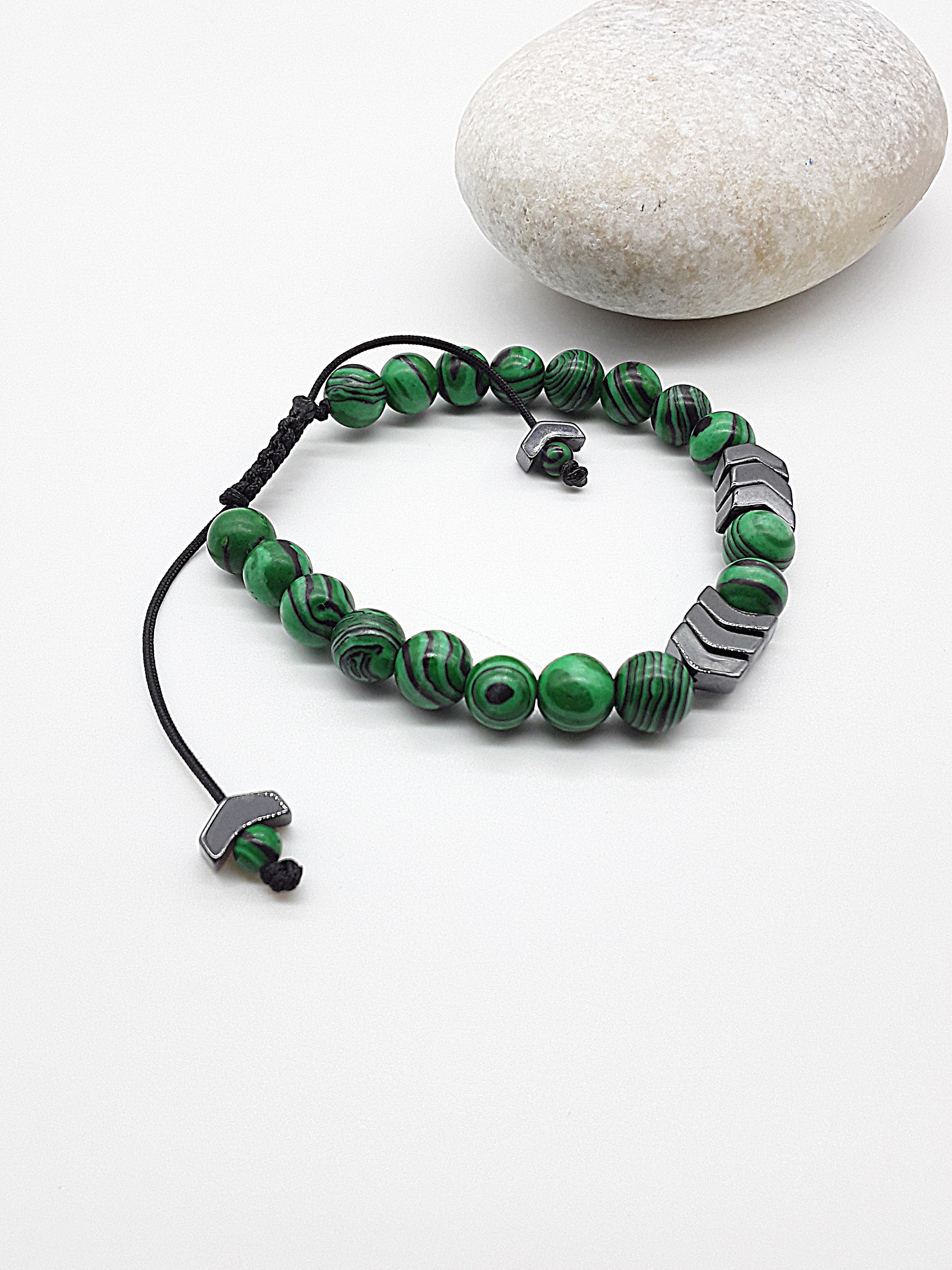 The Serene Path Bracelet by Polmadeva – malachite and hematite bracelet symbolizing renewal, grounding, and calm strength