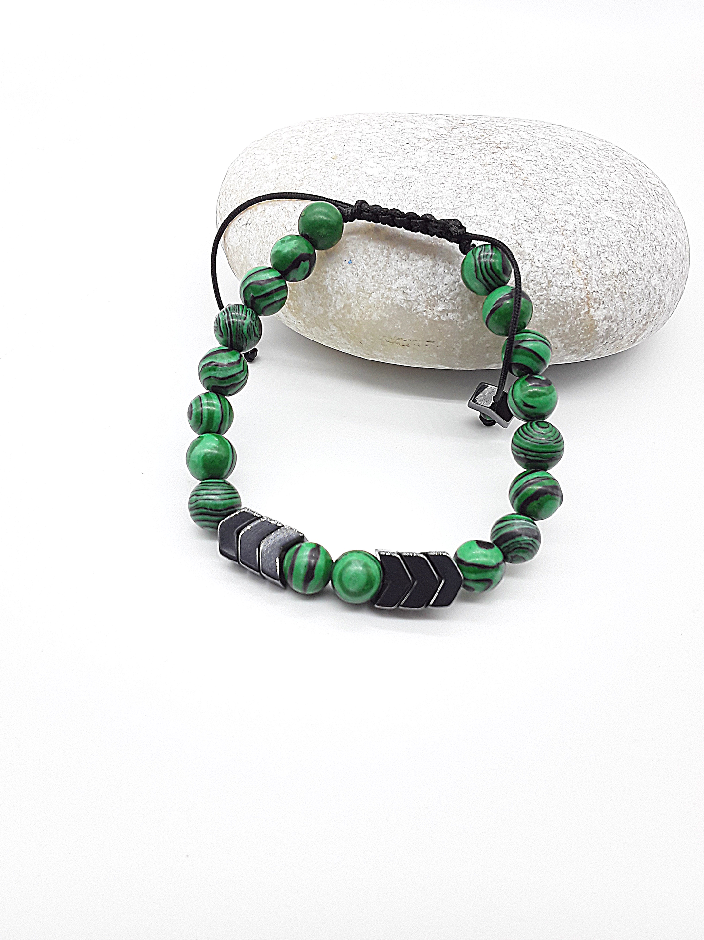 The Serene Path Bracelet by Polmadeva – malachite and hematite bracelet symbolizing renewal, grounding, and calm strength
