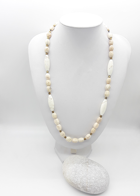 The Ivory Horizon Necklace by Polmadeva – Turquoise Ivory and Hematite necklace symbolizing simplicity, balance, and timeless strength.