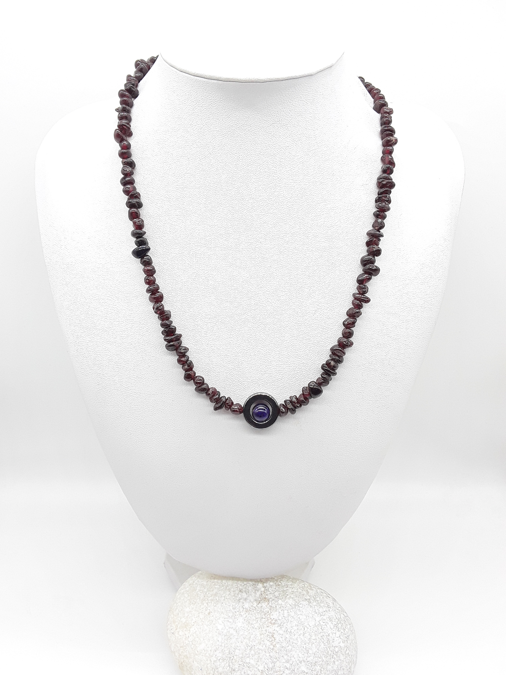 The Flameborn Necklace by Polmadeva – garnet, hematite and amethyst necklace with 925 silver clasp symbolizing courage, passion, and resilience