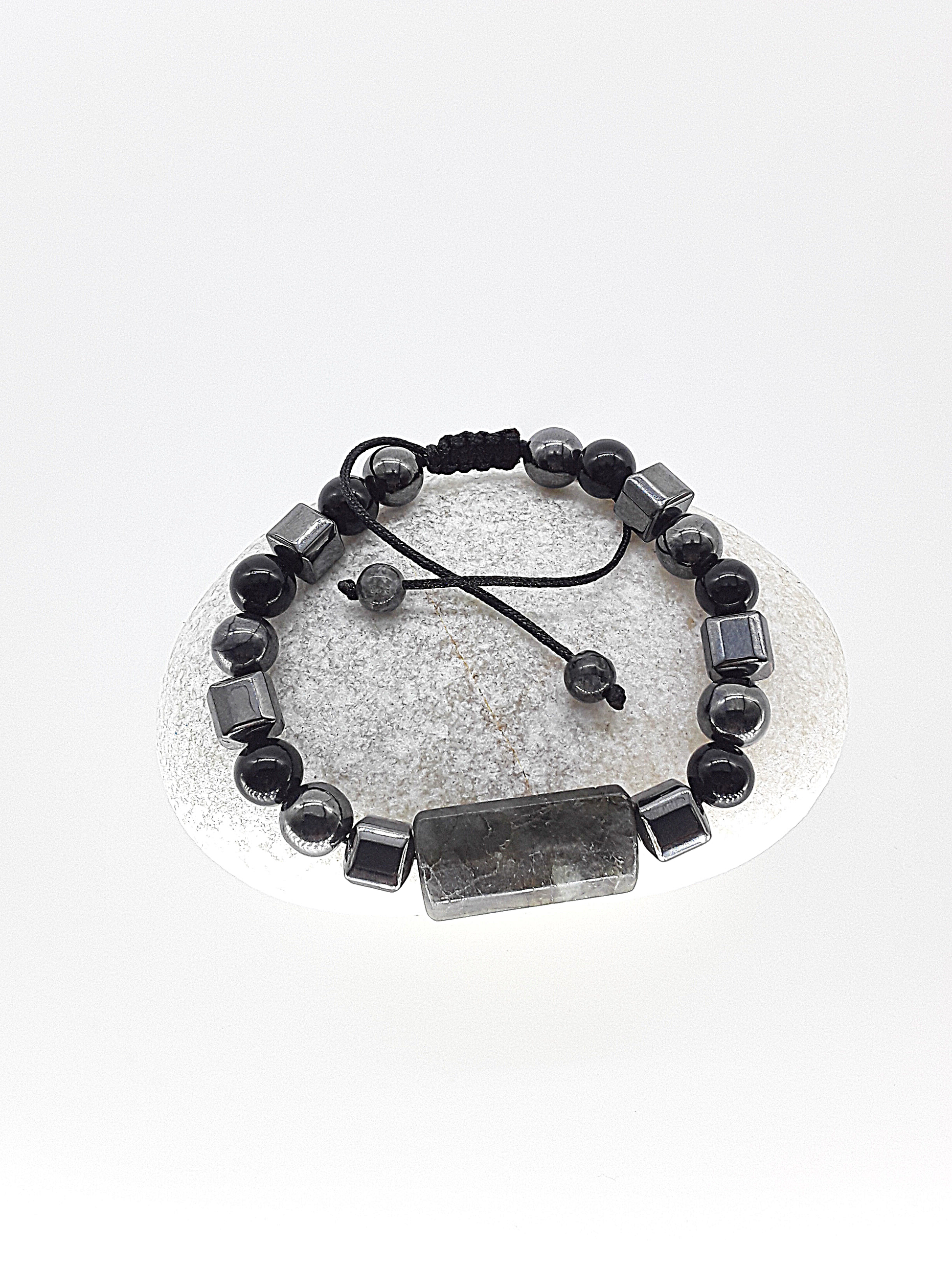 The Midnight Ascent Bracelet by Polmadeva – labradorite, hematite and onyx bracelet symbolizing transformation, grounding, and strength