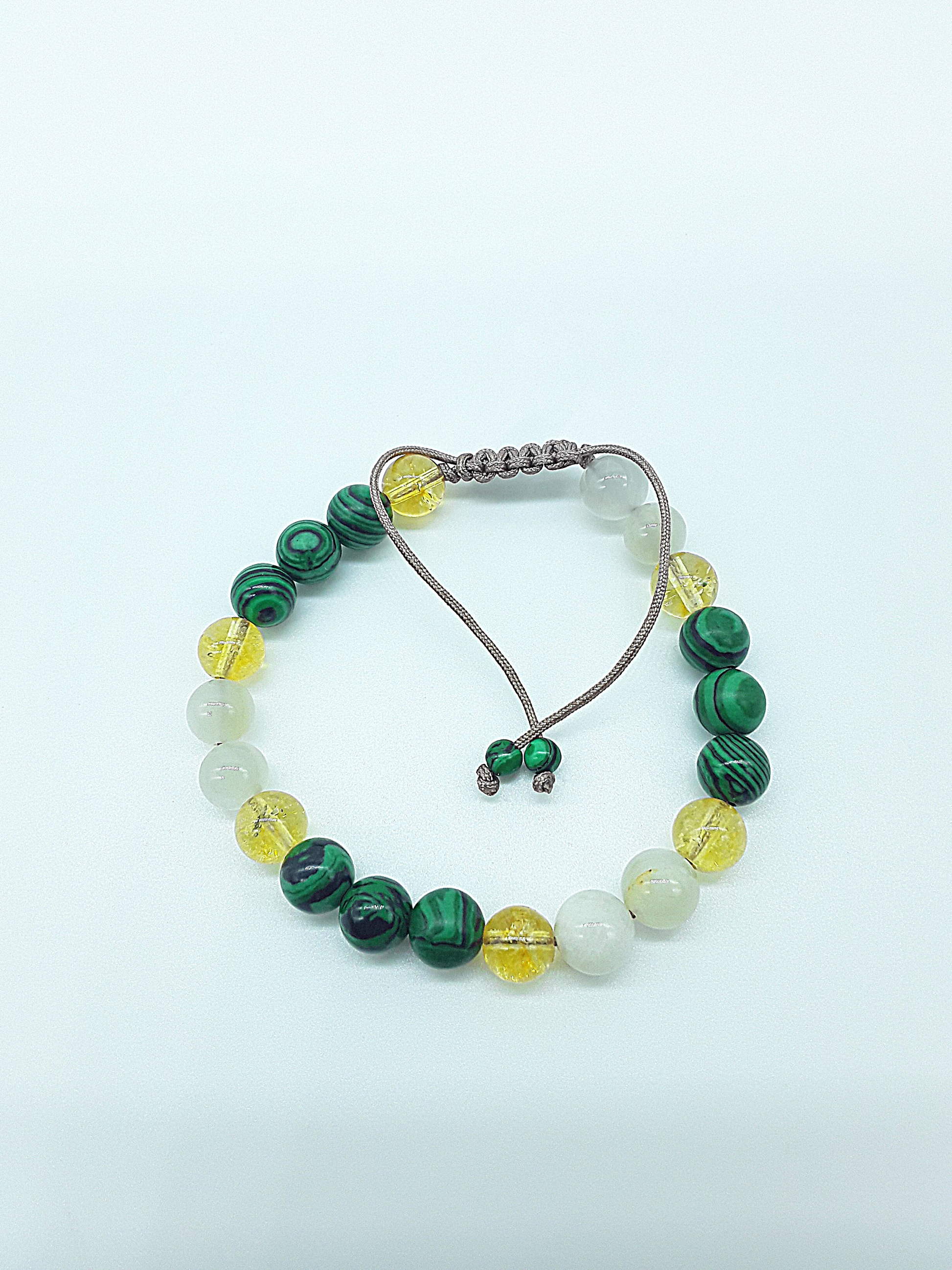 The Harmony Rising Bracelet by Polmadeva – malachite, citrine, and moonstone bracelet symbolizing balance, renewal, and luminous grace