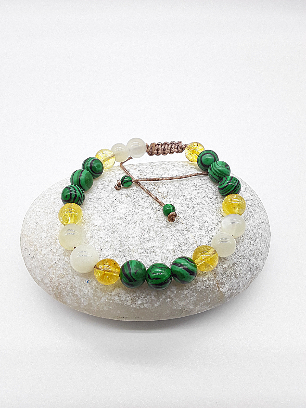 The Harmony Rising Bracelet by Polmadeva – malachite, citrine, and moonstone bracelet symbolizing balance, renewal, and luminous grace