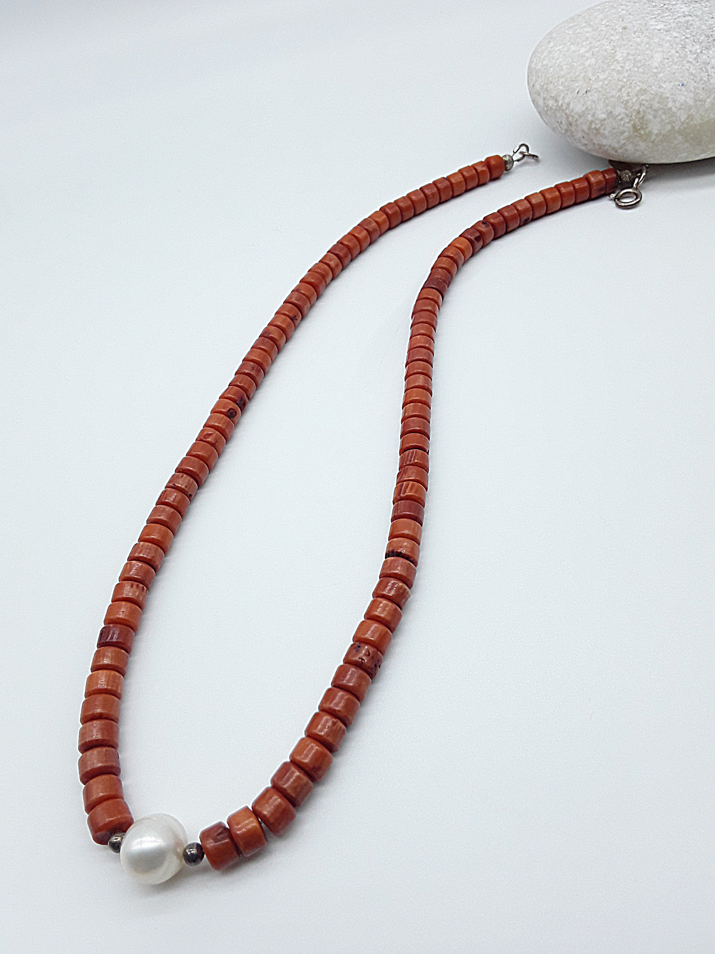 The Coral Flame Necklace by Polmadeva – red coral and freshwater pearl necklace with 925 silver symbolizing courage, elegance, and resilience