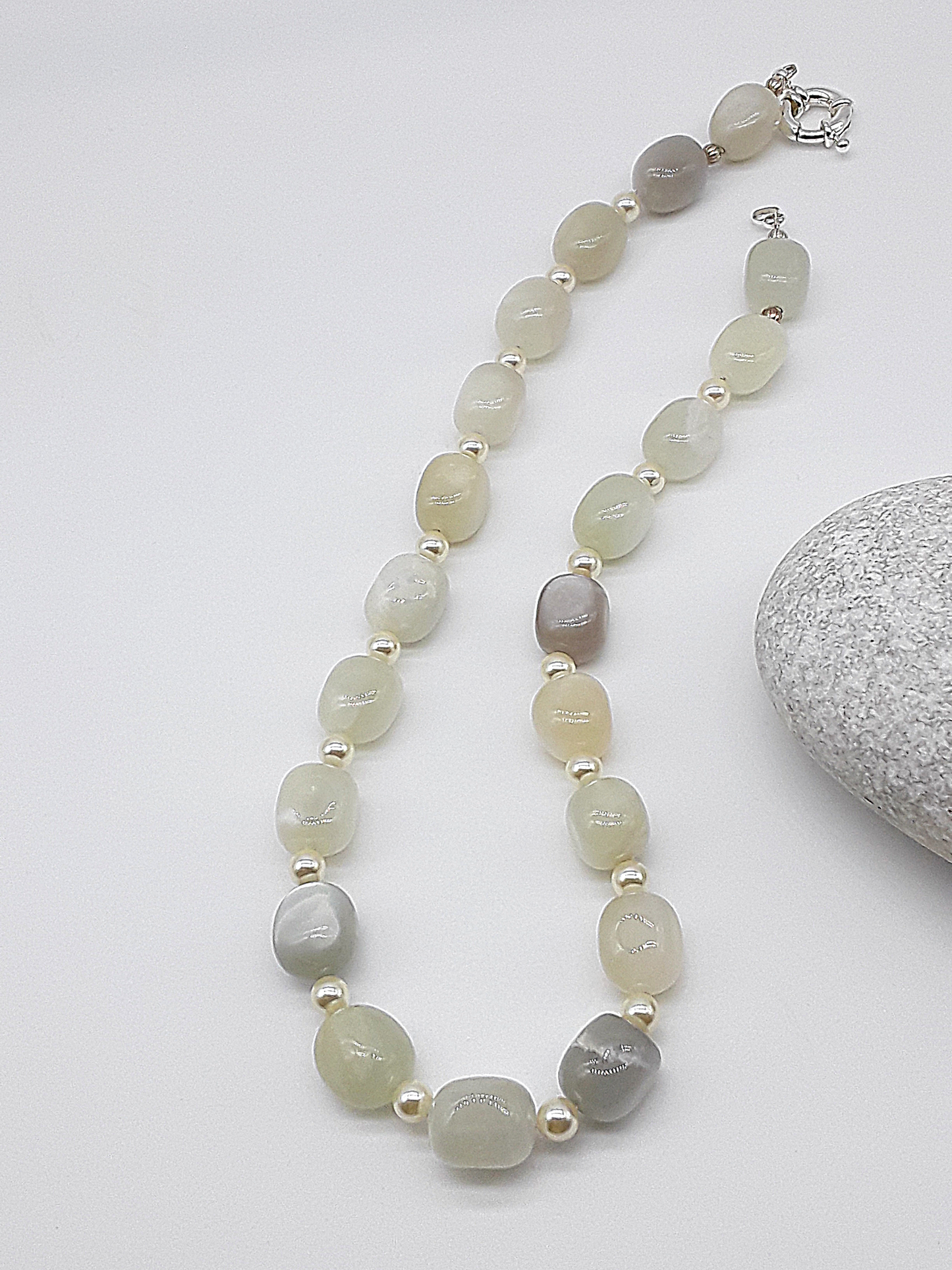 The Celestial Glow Necklace by Polmadeva – Swarovski pearls and moonstone necklace symbolizing transformation, serenity, and luminous grace