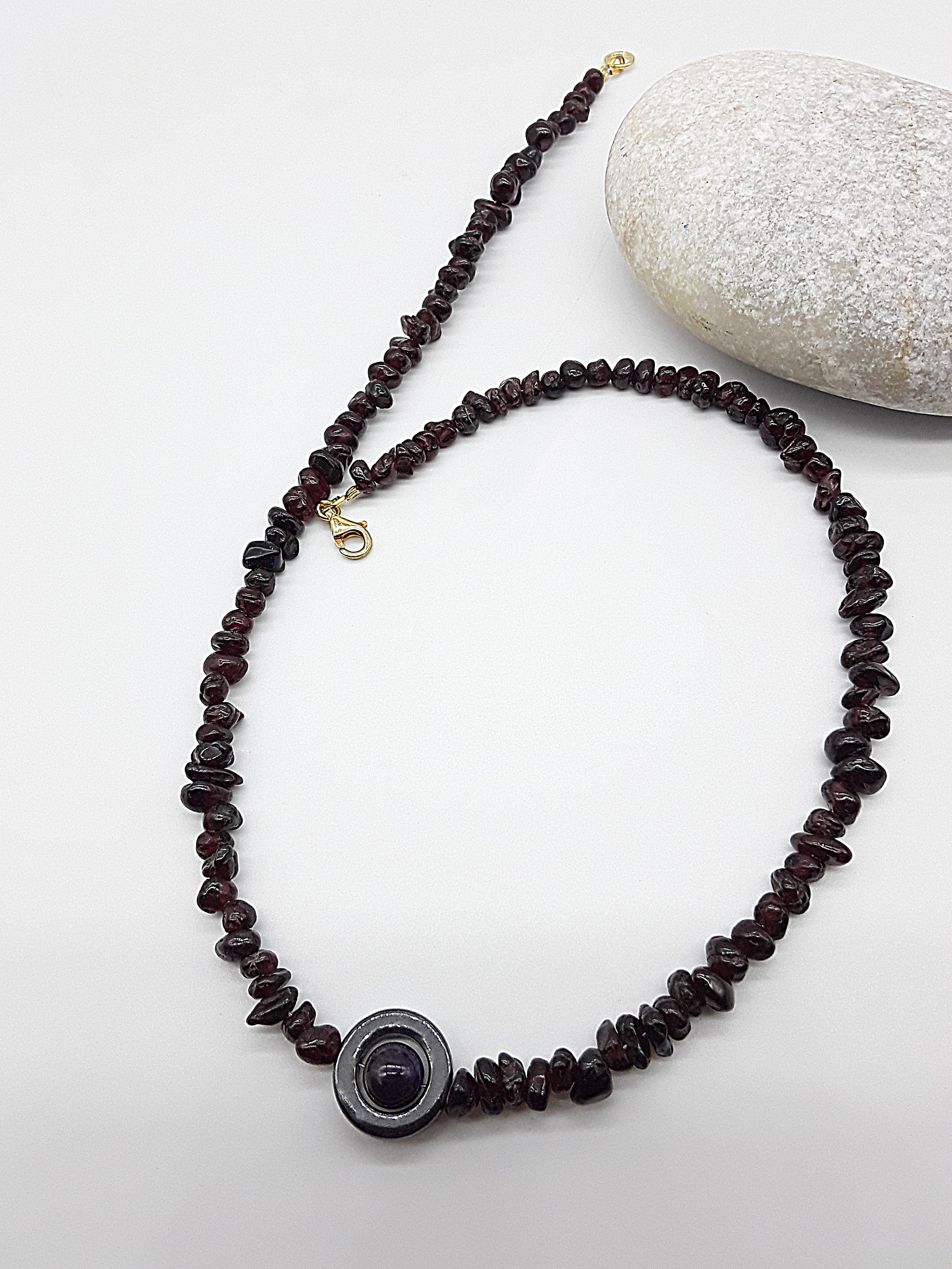 The Flameborn Necklace by Polmadeva – garnet, hematite and amethyst necklace with 925 silver clasp symbolizing courage, passion, and resilience
