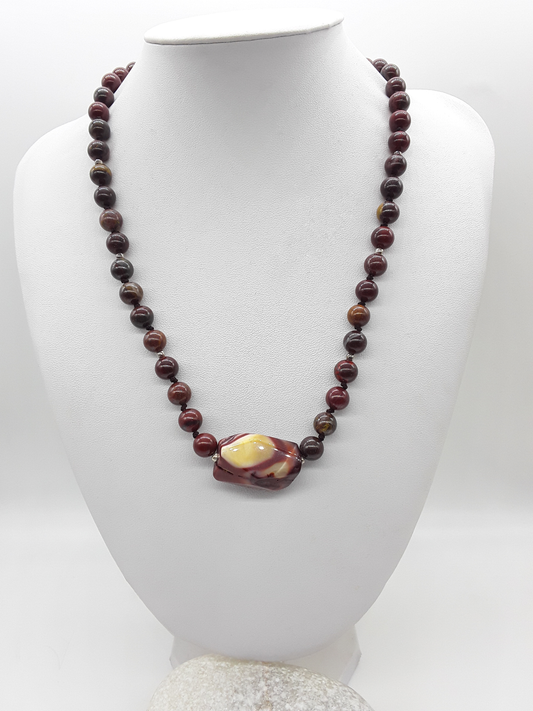 The Iron Flame Necklace by Polmadeva – Red Tiger Iron & Agate necklace symbolizing strength, resilience, and balance born in fire.