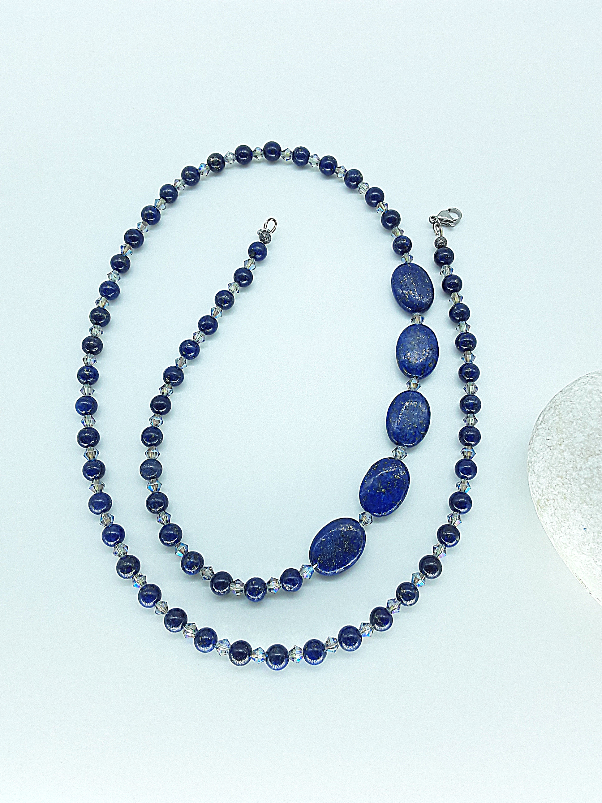 The Oracle’s Path Necklace by Polmadeva – handcrafted with sapphire, hematite & lapis lazuli, 925 silver, 142 cm. A talisman of vision and destiny.