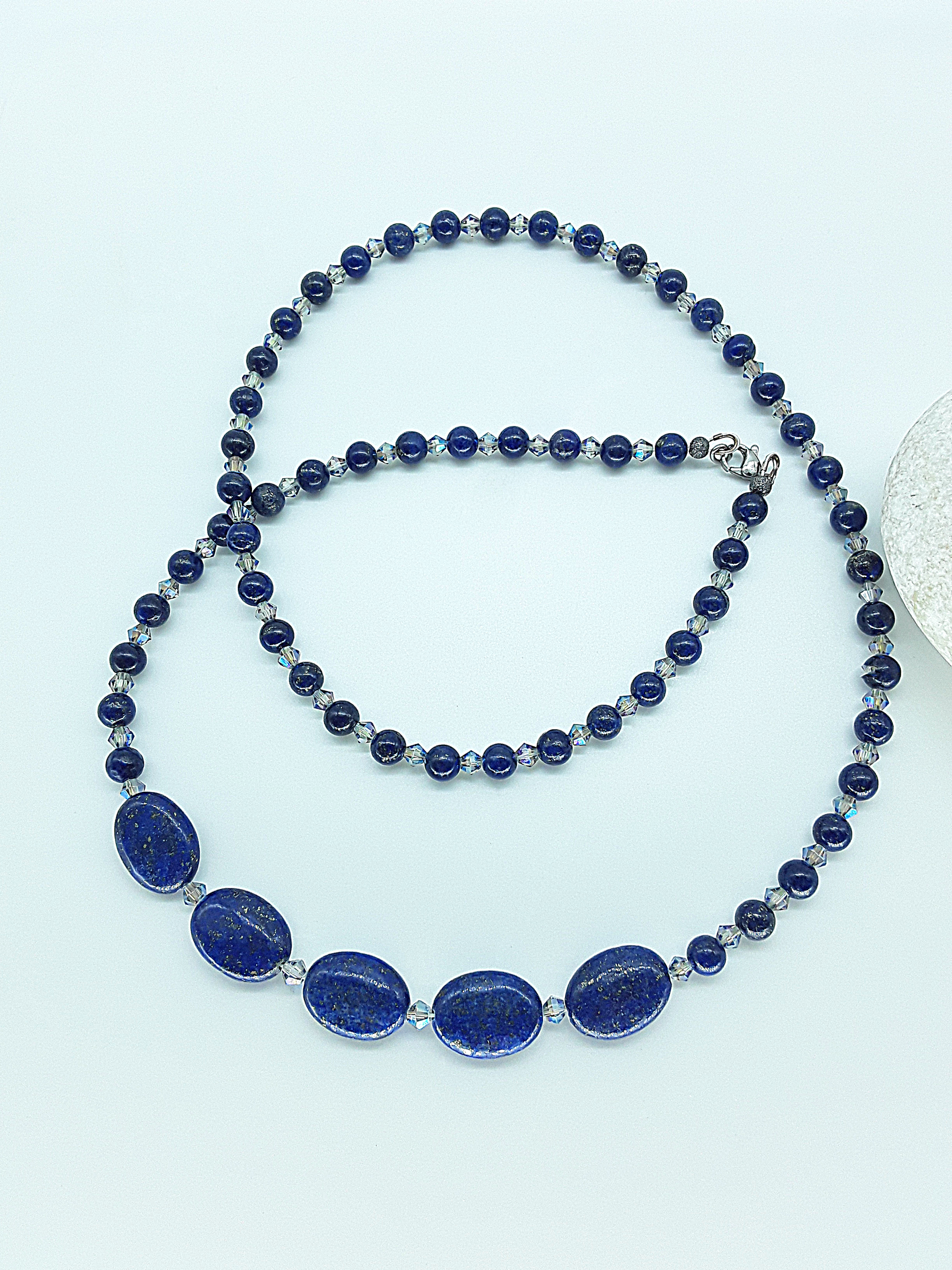 The Oracle’s Path Necklace by Polmadeva – handcrafted with sapphire, hematite & lapis lazuli, 925 silver, 142 cm. A talisman of vision and destiny.