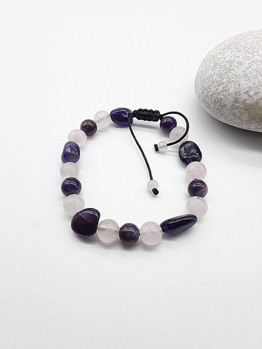 The Celestial Harmony Bracelet by Polmadeva – Amethyst and Quartz Crystal bracelet symbolizing intuition, clarity, and celestial balance.