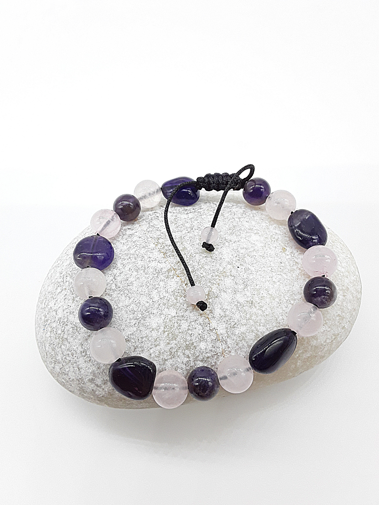 The Celestial Harmony Bracelet by Polmadeva – Amethyst and Quartz Crystal bracelet symbolizing intuition, clarity, and celestial balance.